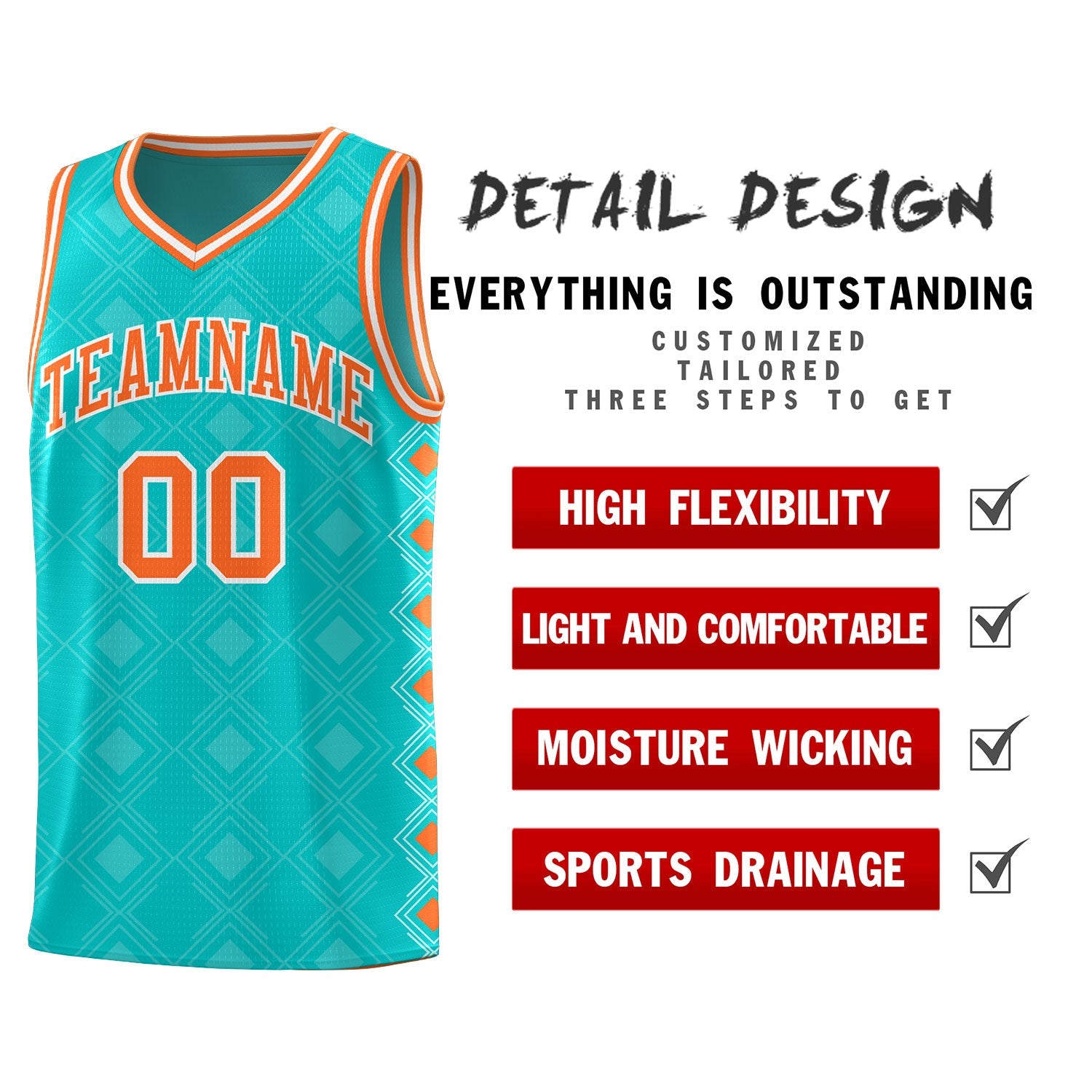 Custom Aqua Side Blocks Sports Uniform Basketball Jersey