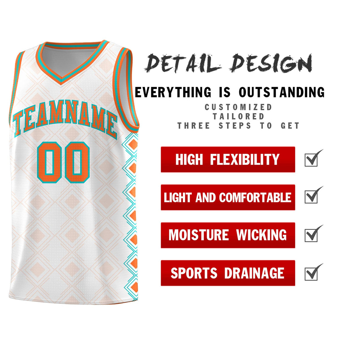 Custom White Side Blocks Sports Uniform Basketball Jersey