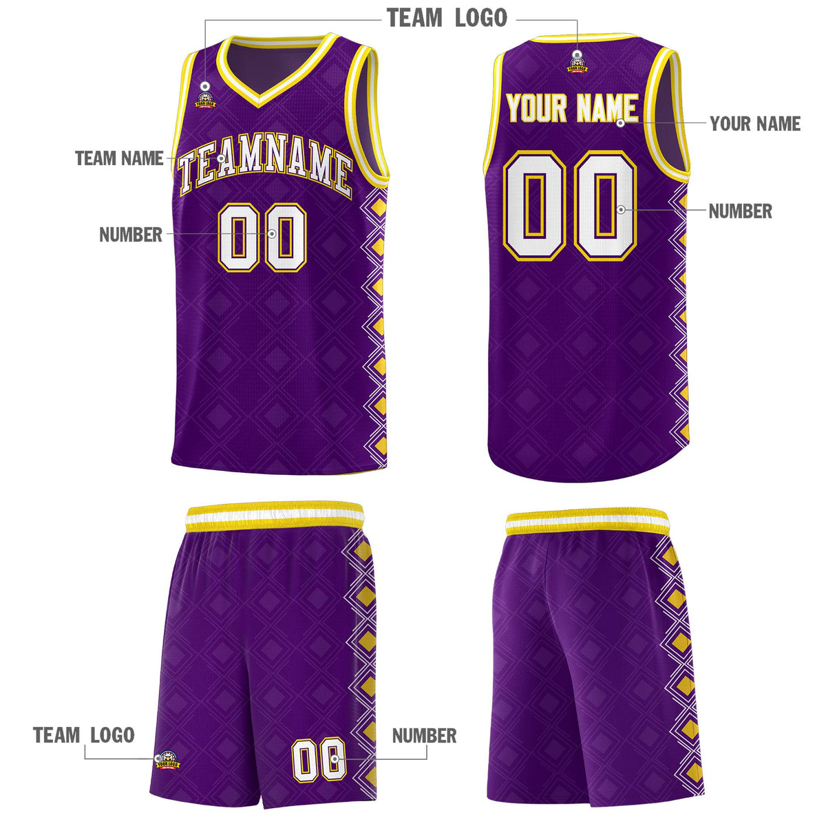 Custom Purple Side Blocks Sports Uniform Basketball Jersey