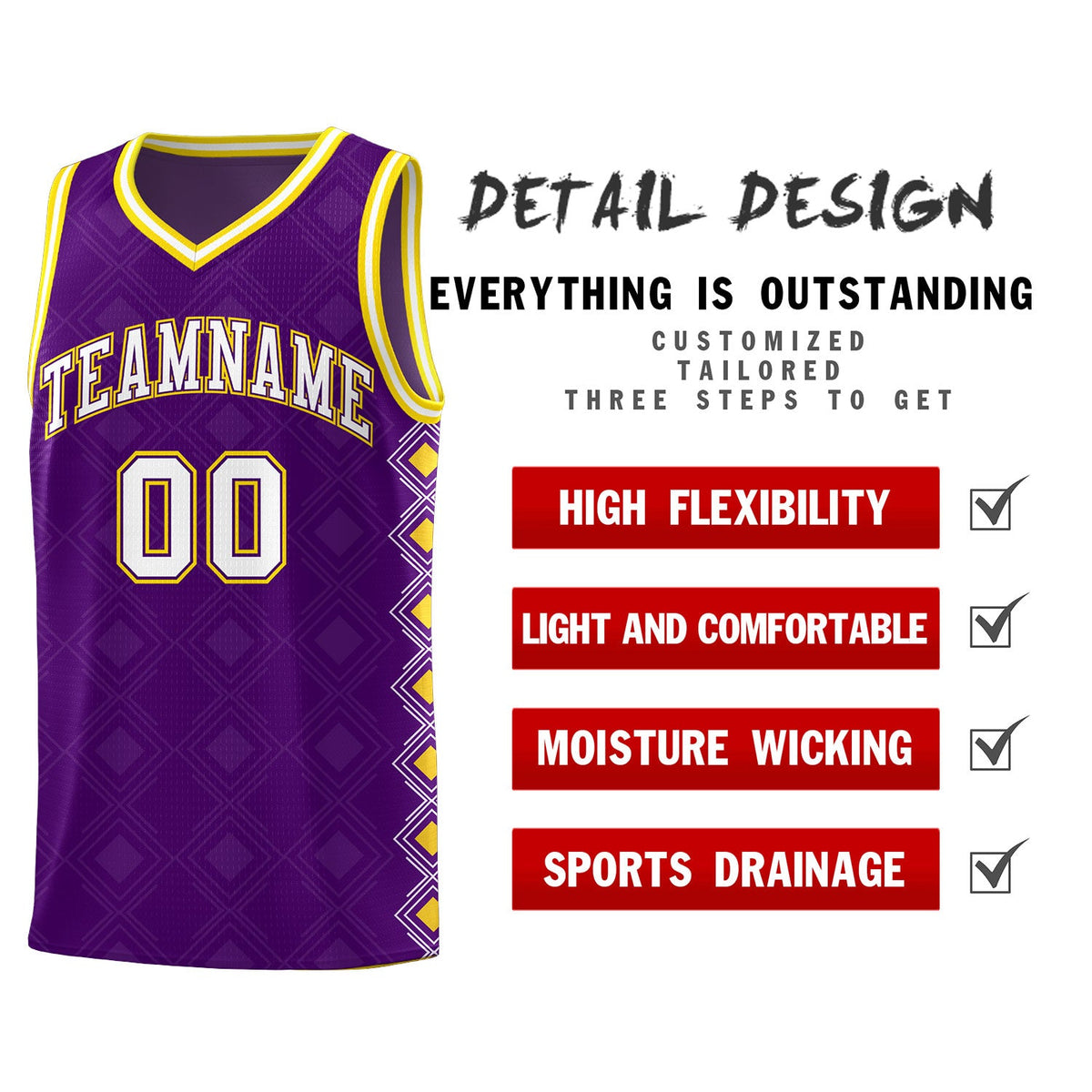 Custom Purple Side Blocks Sports Uniform Basketball Jersey