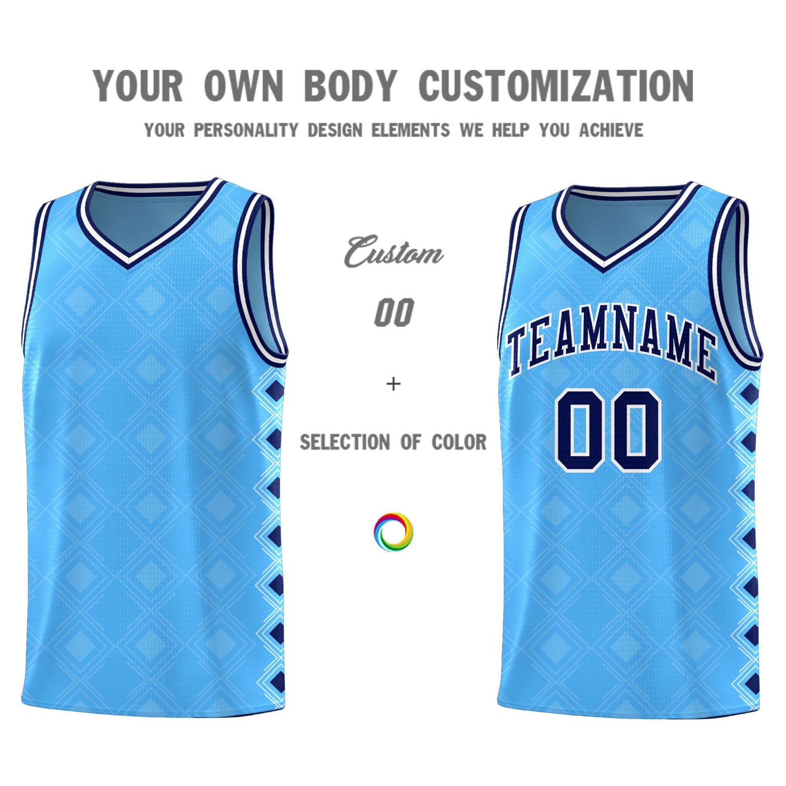 Custom Light Blue Side Blocks Sports Uniform Basketball Jersey