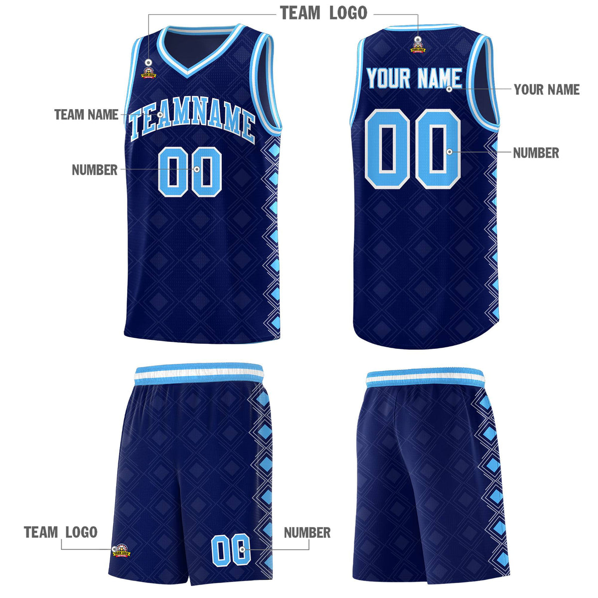 Custom Navy Side Blocks Sports Uniform Basketball Jersey