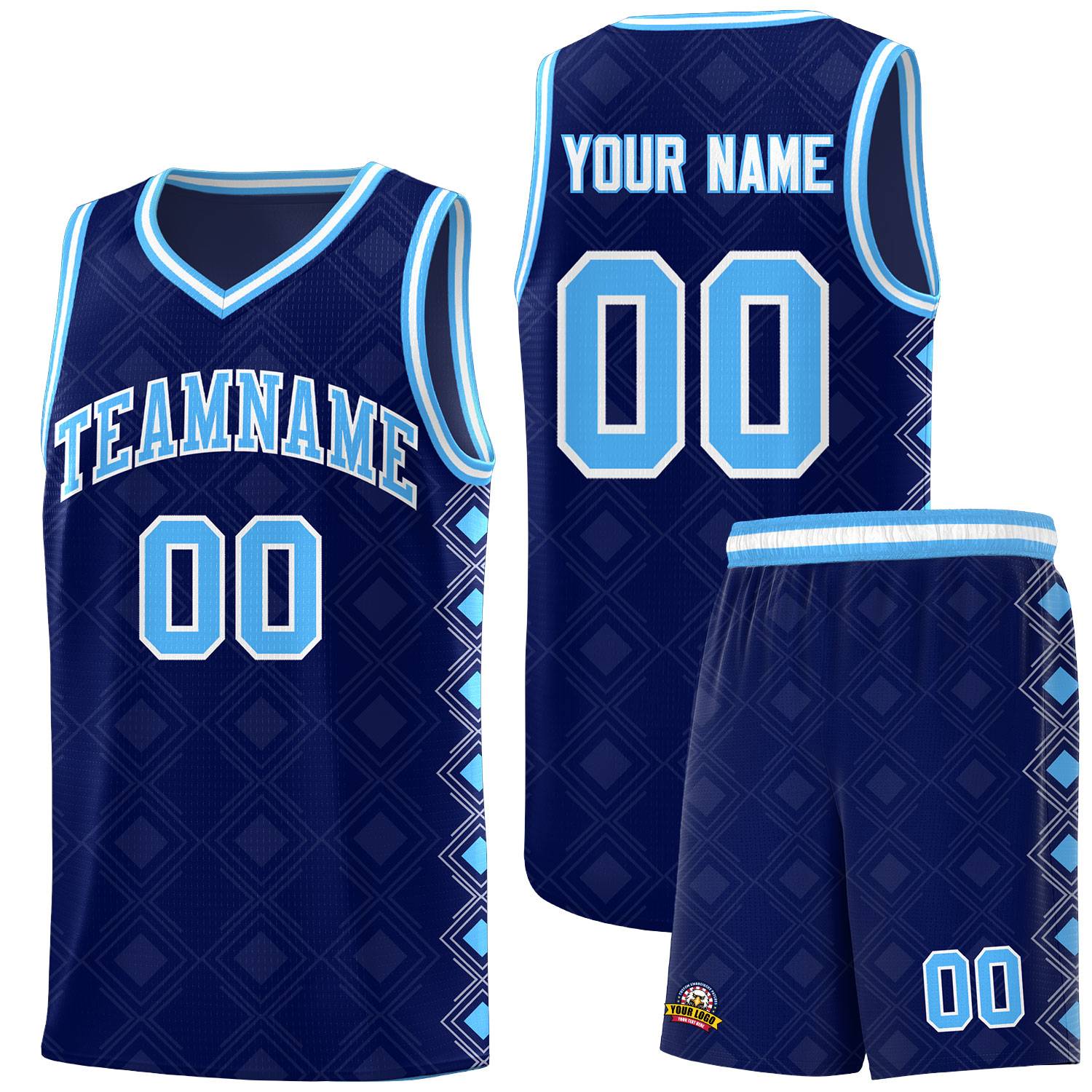 Custom Navy Side Blocks Sports Uniform Basketball Jersey