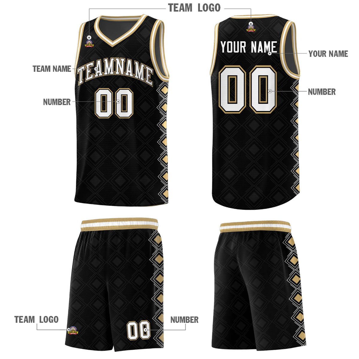 Custom Black Side Blocks Sports Uniform Basketball Jersey