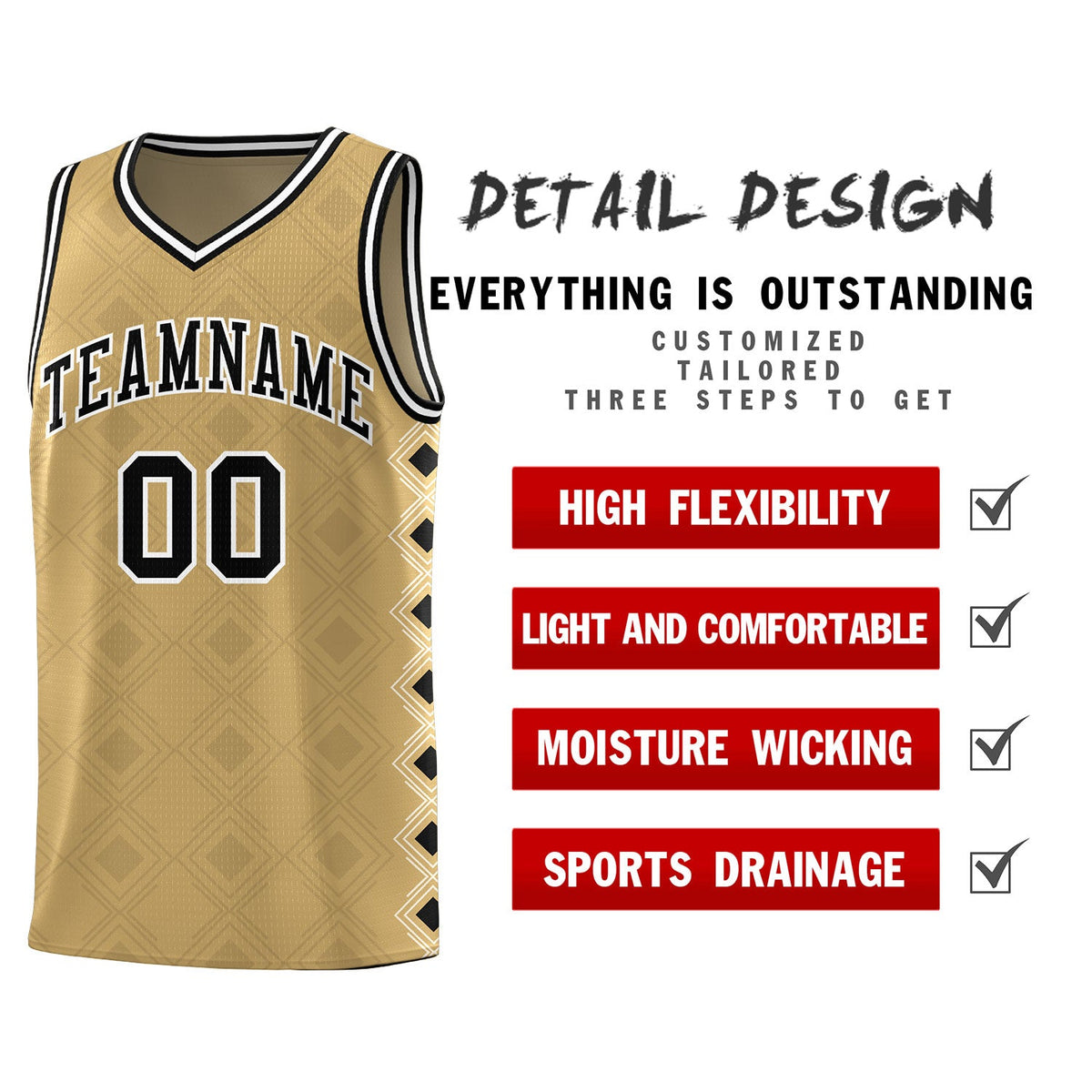 Custom Old Gold Side Blocks Sports Uniform Basketball Jersey