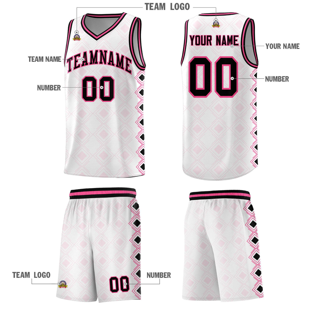 Custom White Side Blocks Sports Uniform Basketball Jersey