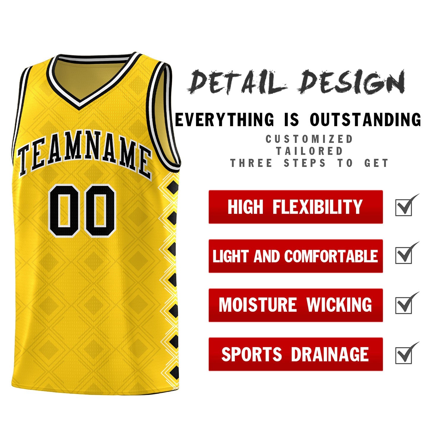 Custom Gold Side Blocks Sports Uniform Basketball Jersey