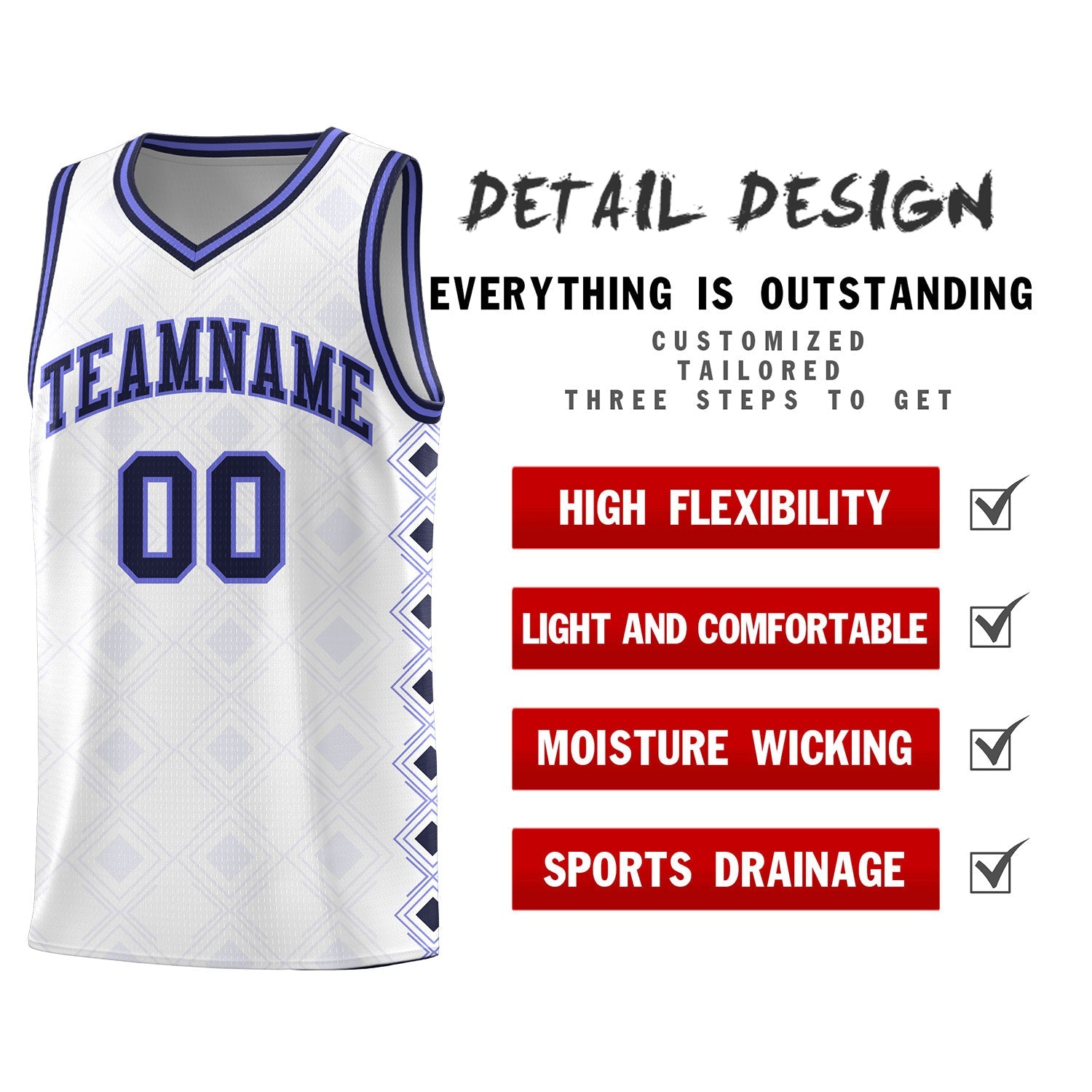 Custom White Side Blocks Sports Uniform Basketball Jersey