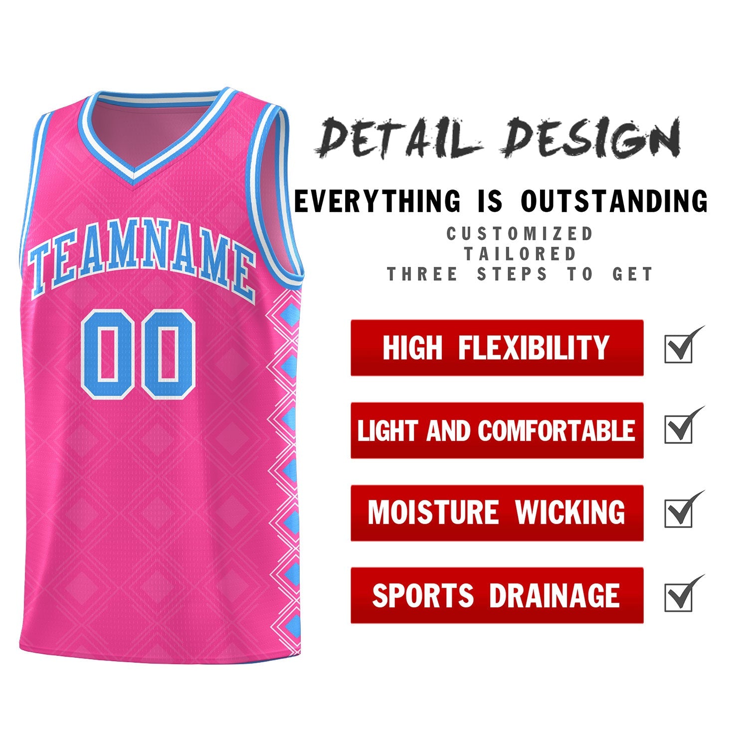 Custom Pink Side Blocks Sports Uniform Basketball Jersey