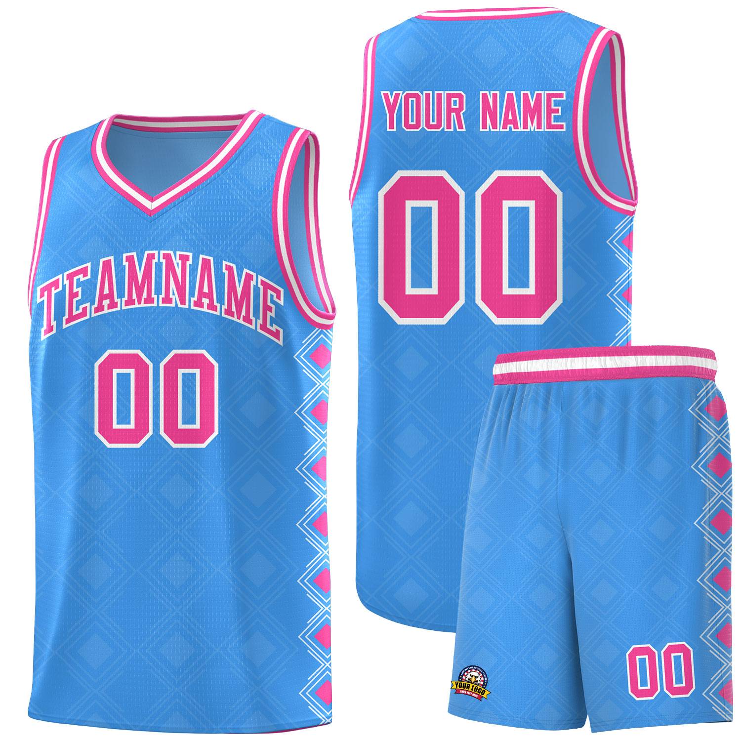 Custom Light Blue Side Blocks Sports Uniform Basketball Jersey