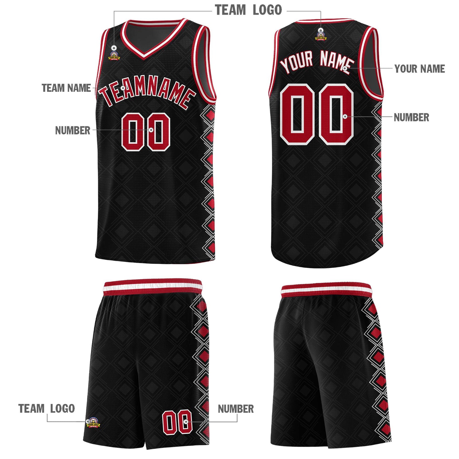 Custom Black Side Blocks Sports Uniform Basketball Jersey
