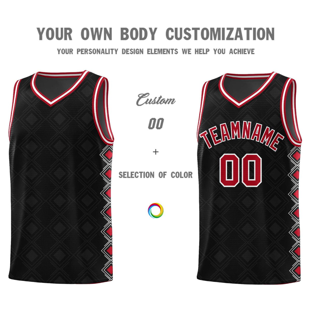 Custom Black Side Blocks Sports Uniform Basketball Jersey