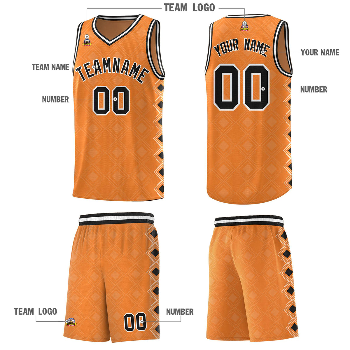 Custom Gold Orange Side Blocks Sports Uniform Basketball Jersey