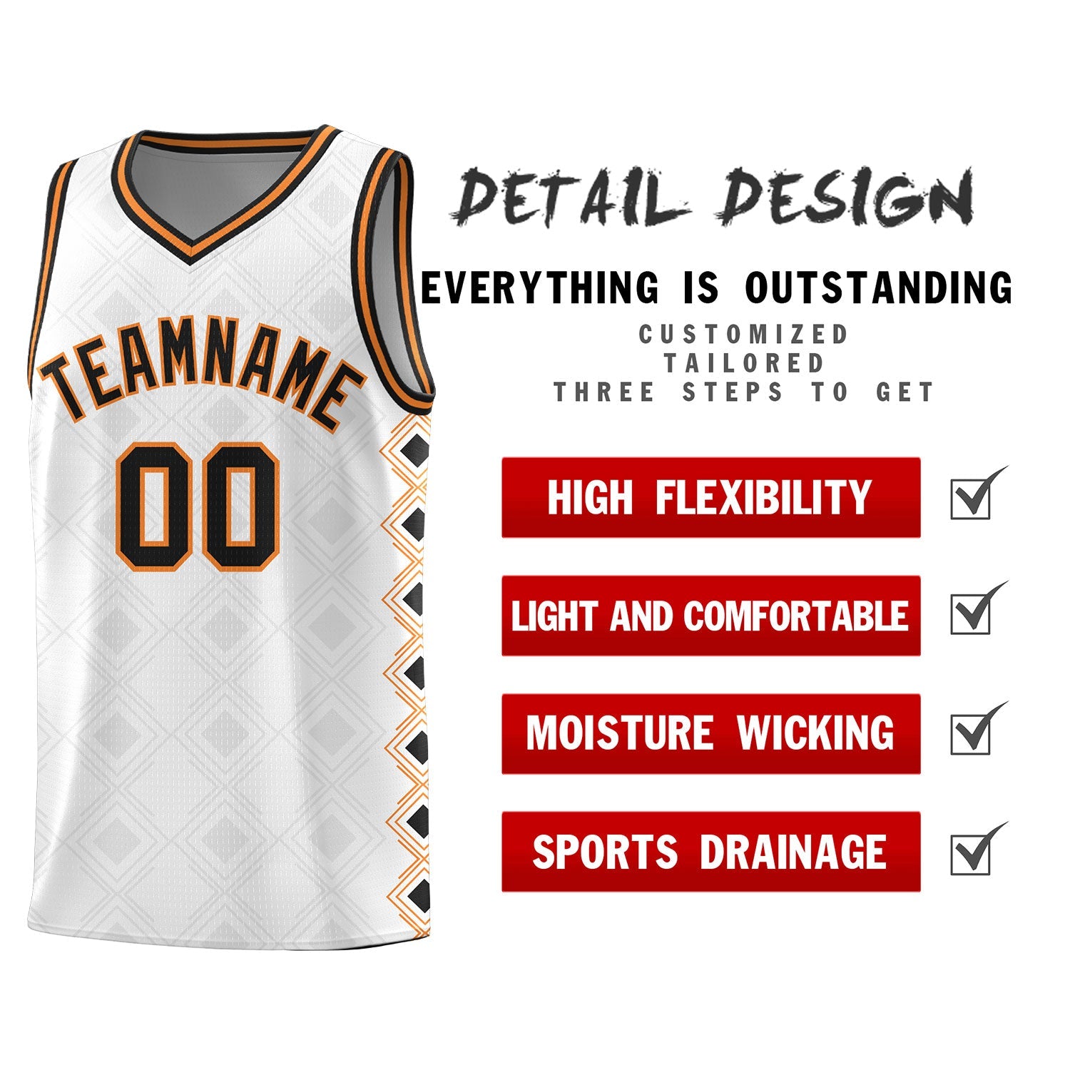 Custom White Side Blocks Sports Uniform Basketball Jersey