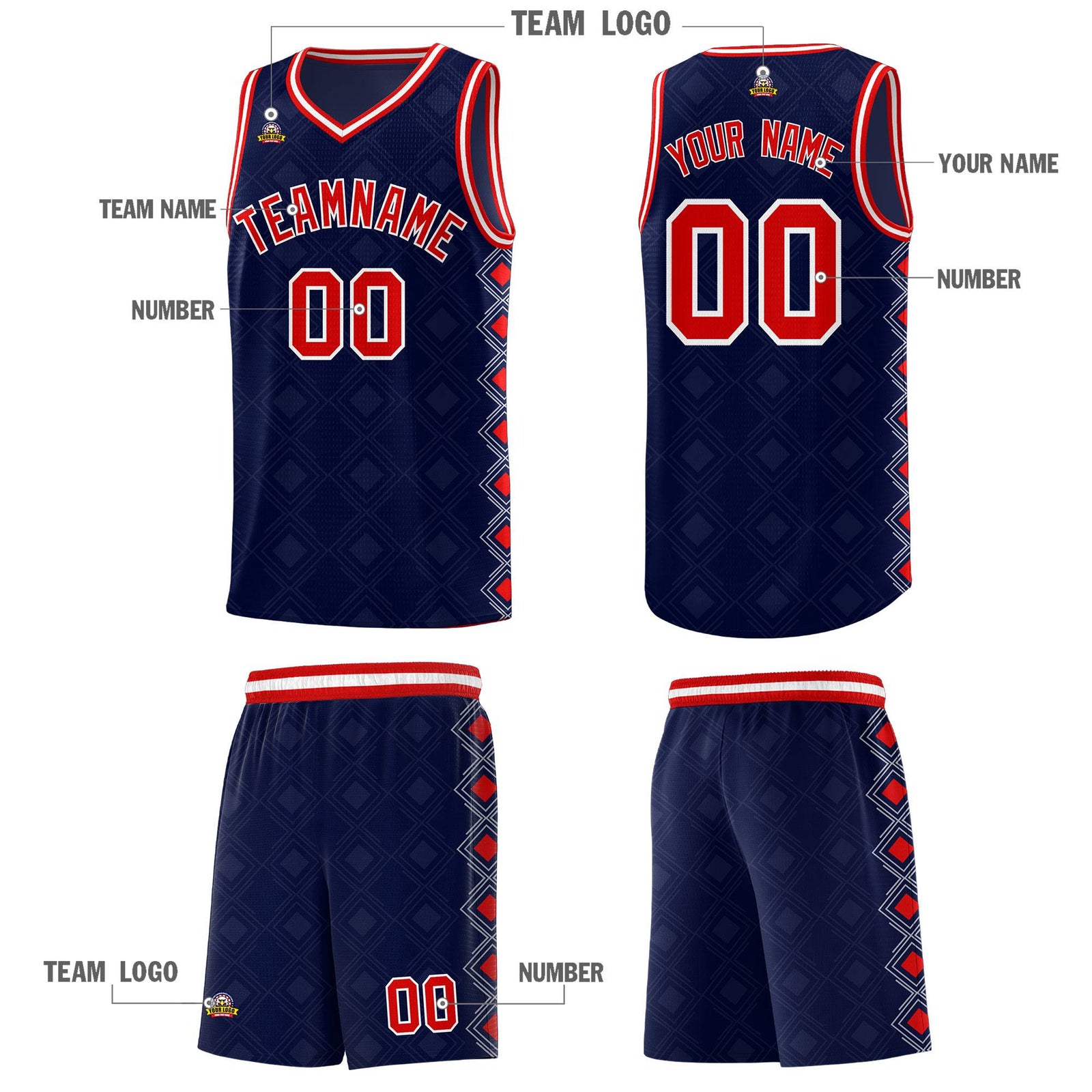 Custom Navy Side Blocks Sports Uniform Basketball Jersey