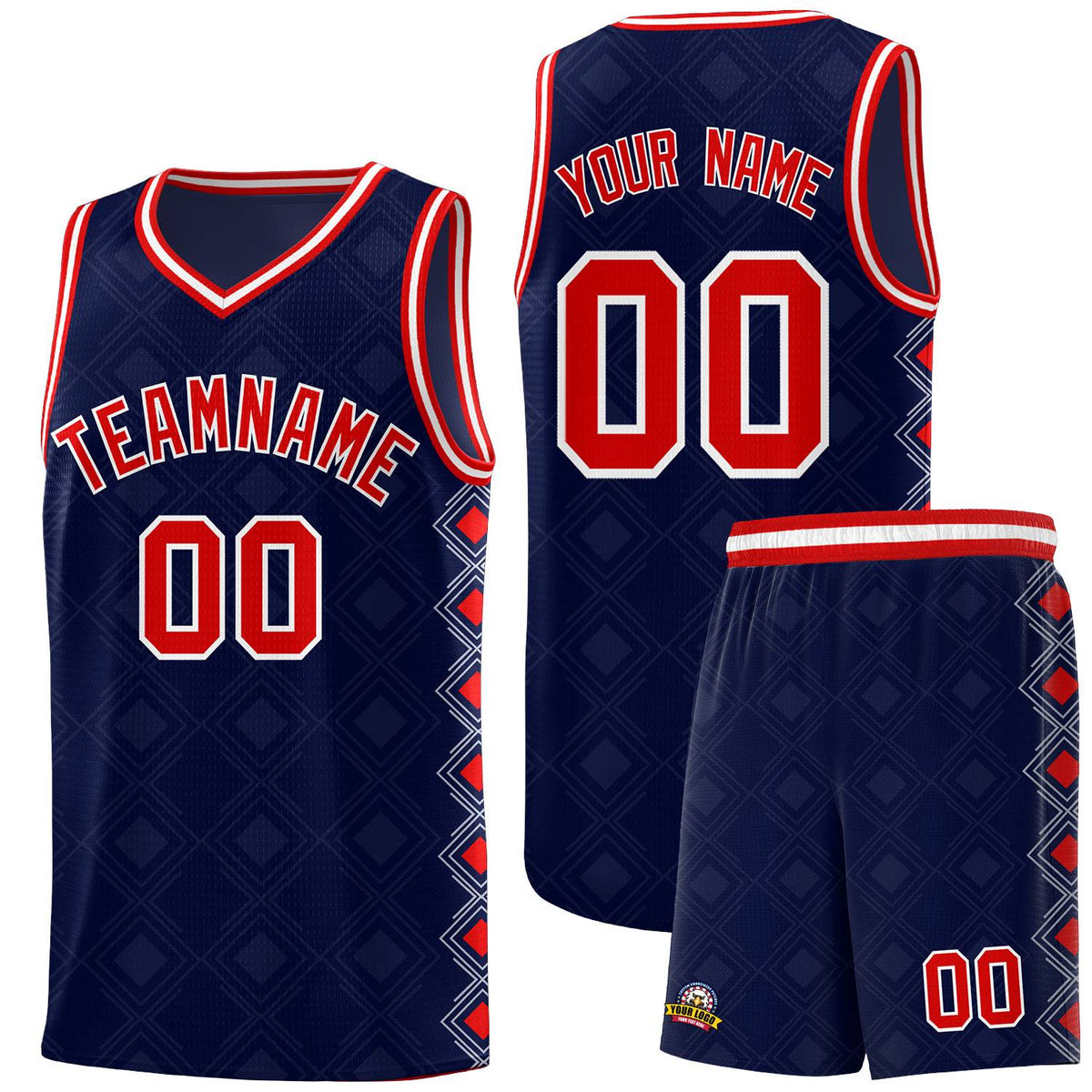 Custom Navy Side Blocks Sports Uniform Basketball Jersey