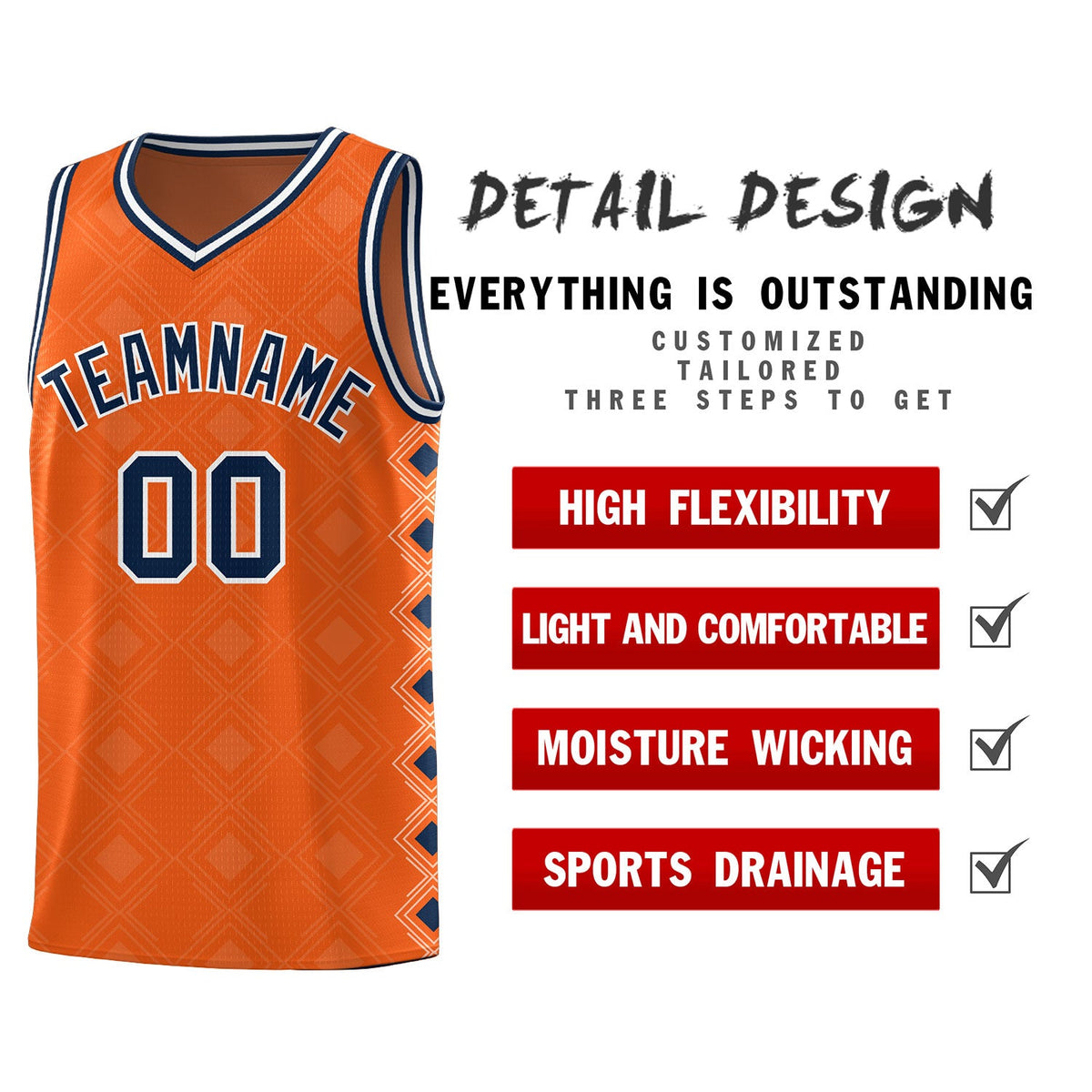 Custom Orange Side Blocks Sports Uniform Basketball Jersey
