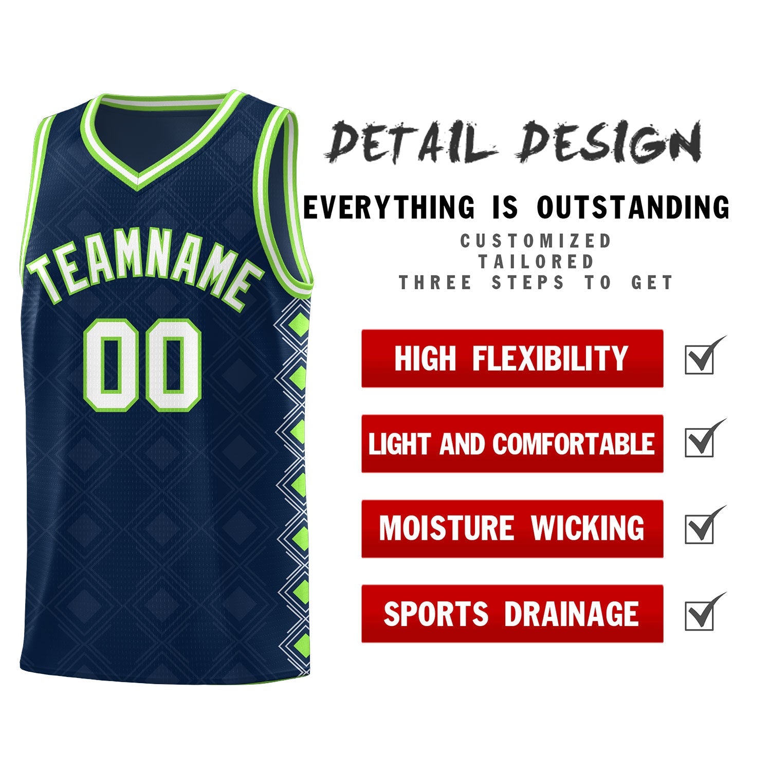 Custom Navy Side Blocks Sports Uniform Basketball Jersey