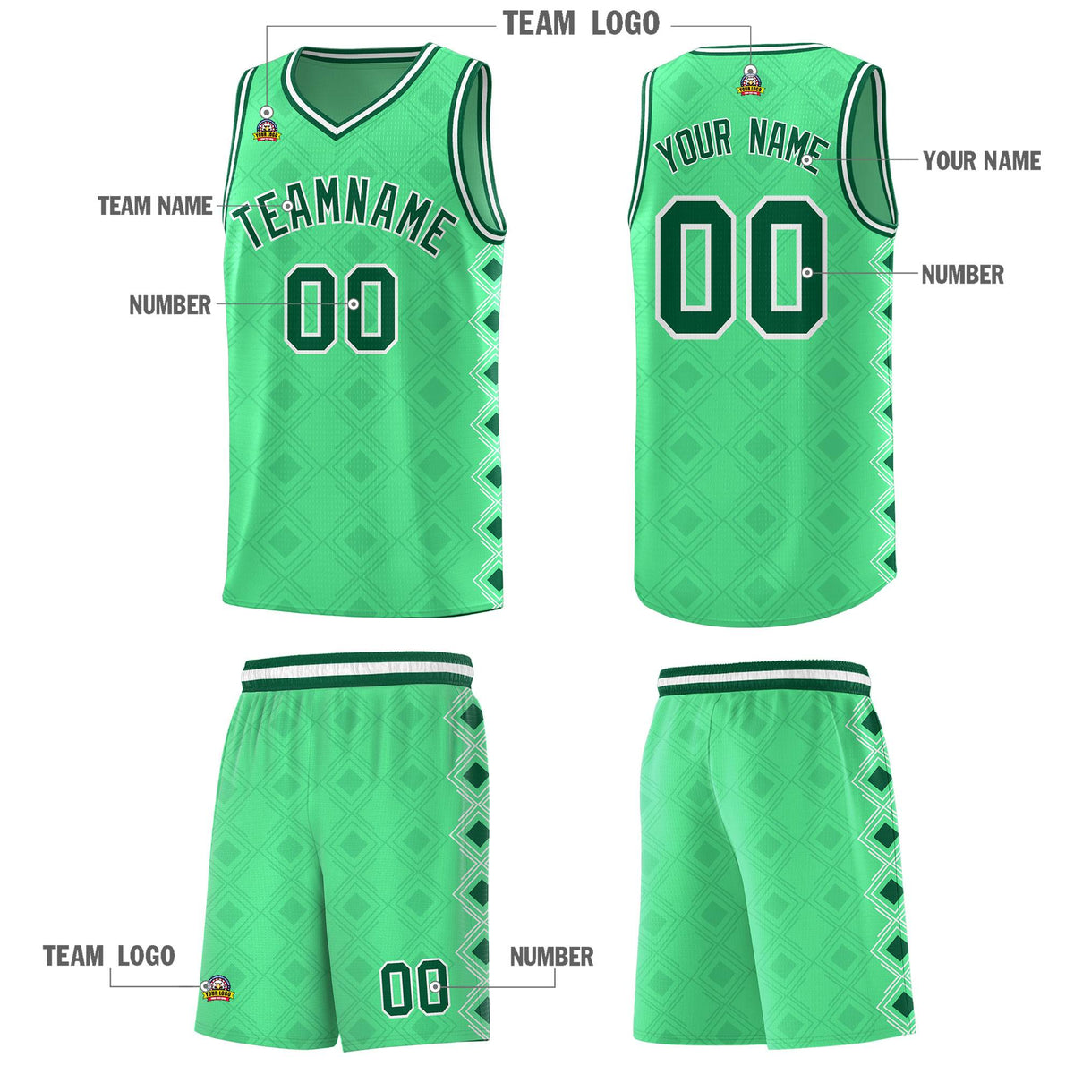 Custom Bright Green Side Blocks Sports Uniform Basketball Jersey