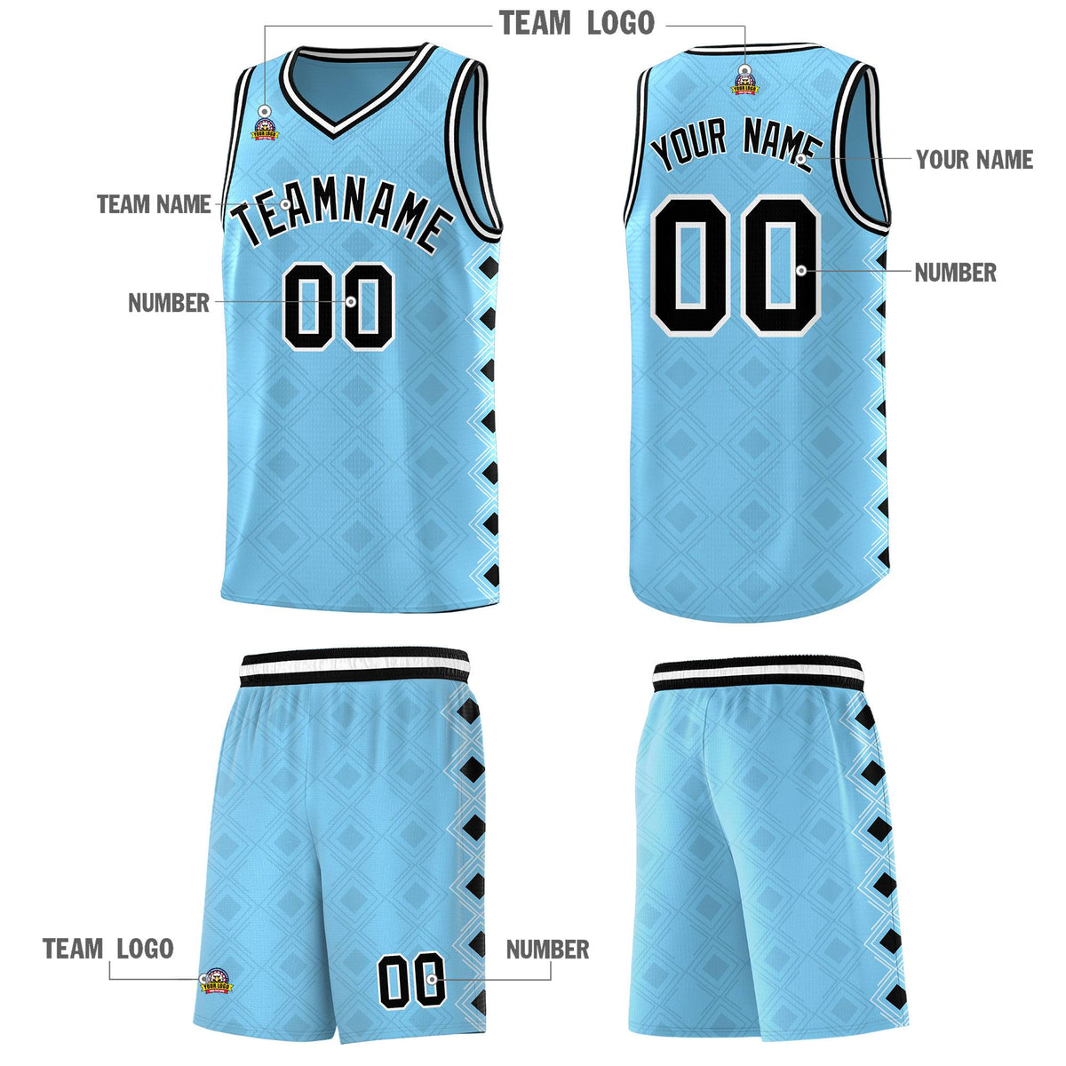 Custom Light Blue Side Blocks Sports Uniform Basketball Jersey