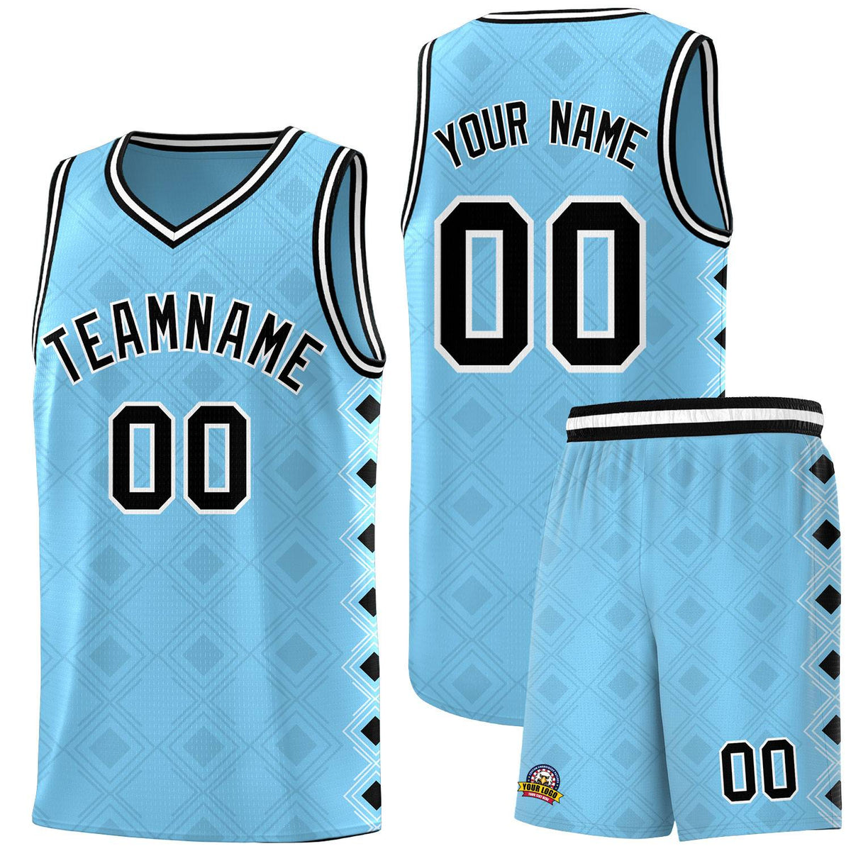 Custom Light Blue Side Blocks Sports Uniform Basketball Jersey