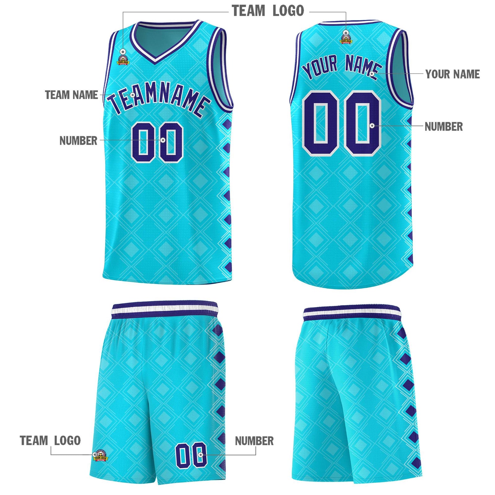 Custom Sky Blue Side Blocks Sports Uniform Basketball Jersey