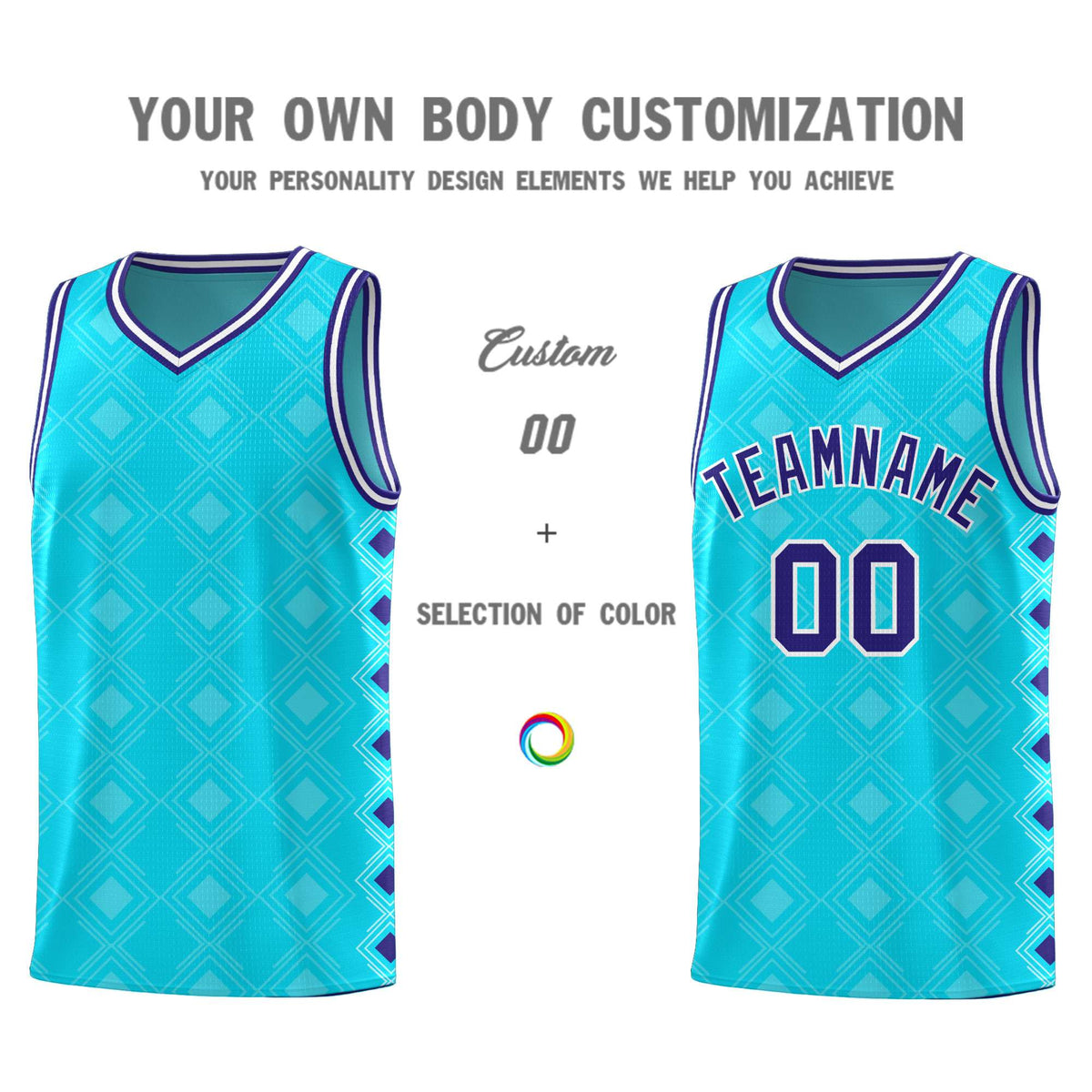 Custom Sky Blue Side Blocks Sports Uniform Basketball Jersey