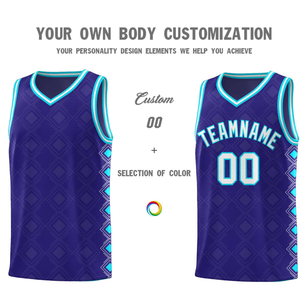 Custom Royal Side Blocks Sports Uniform Basketball Jersey