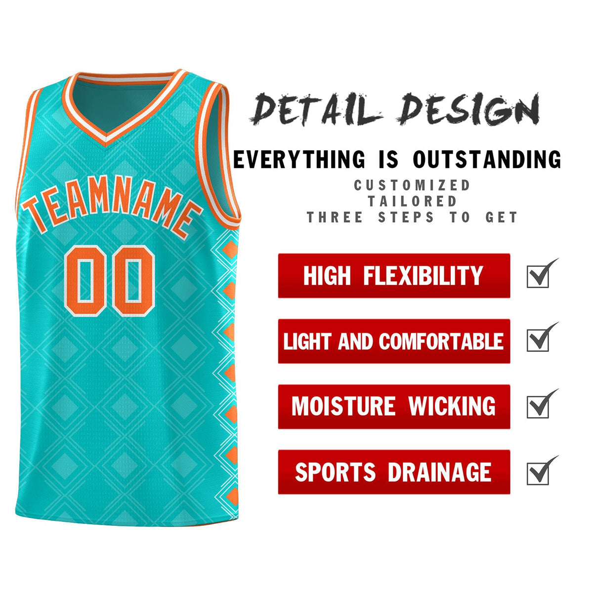 Custom Aqua Side Blocks Sports Uniform Basketball Jersey