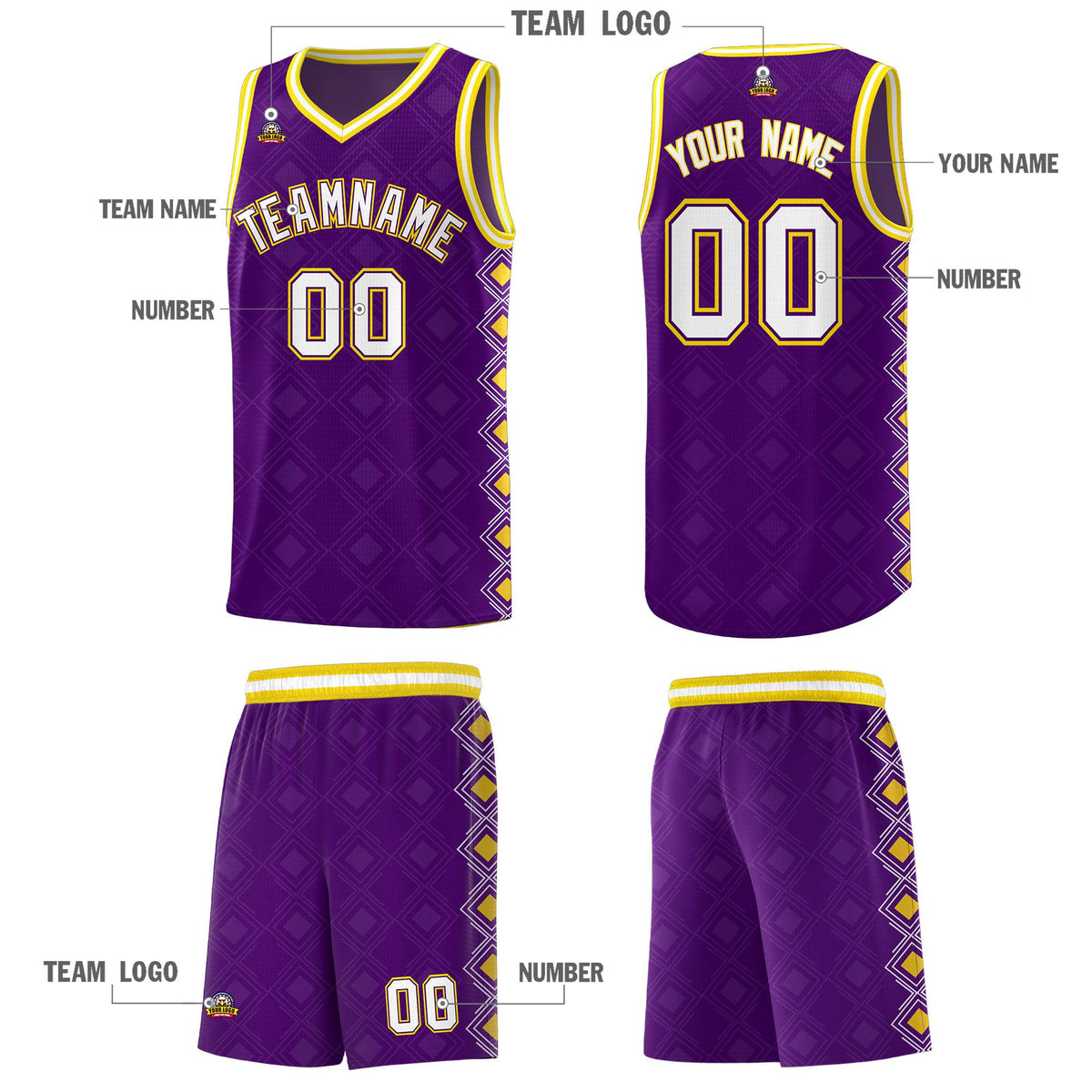 Custom Purple Side Blocks Sports Uniform Basketball Jersey