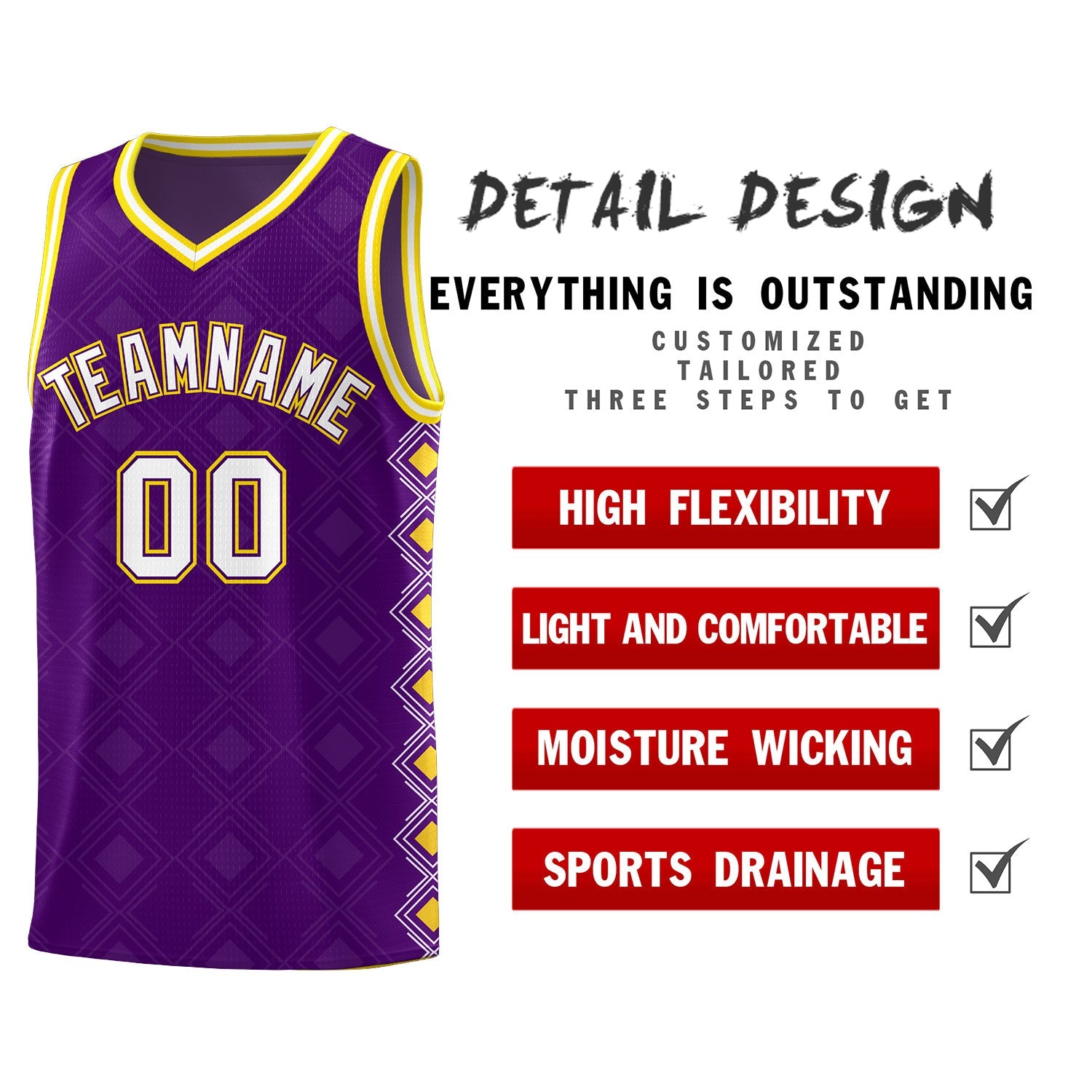 Custom Purple Side Blocks Sports Uniform Basketball Jersey
