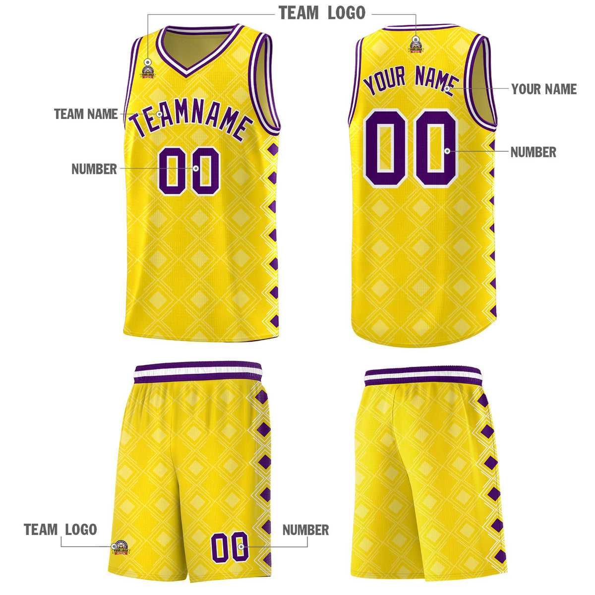 Custom Gold Side Blocks Sports Uniform Basketball Jersey