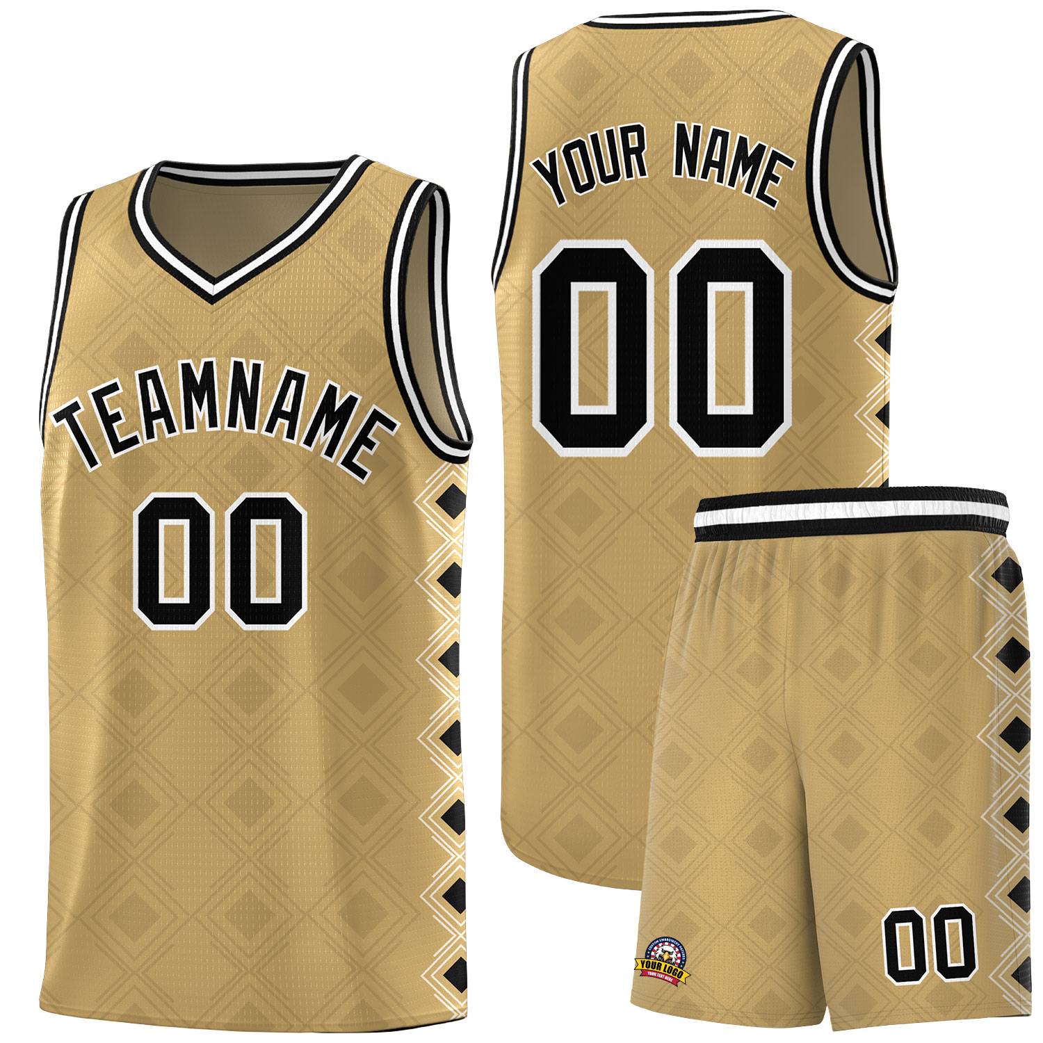 Custom Old Gold Side Blocks Sports Uniform Basketball Jersey