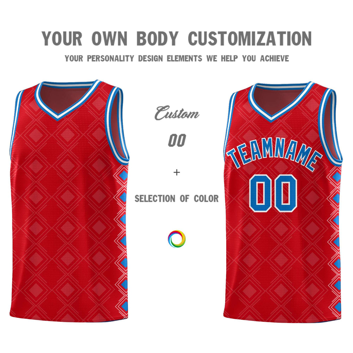 Custom Red Side Blocks Sports Uniform Basketball Jersey