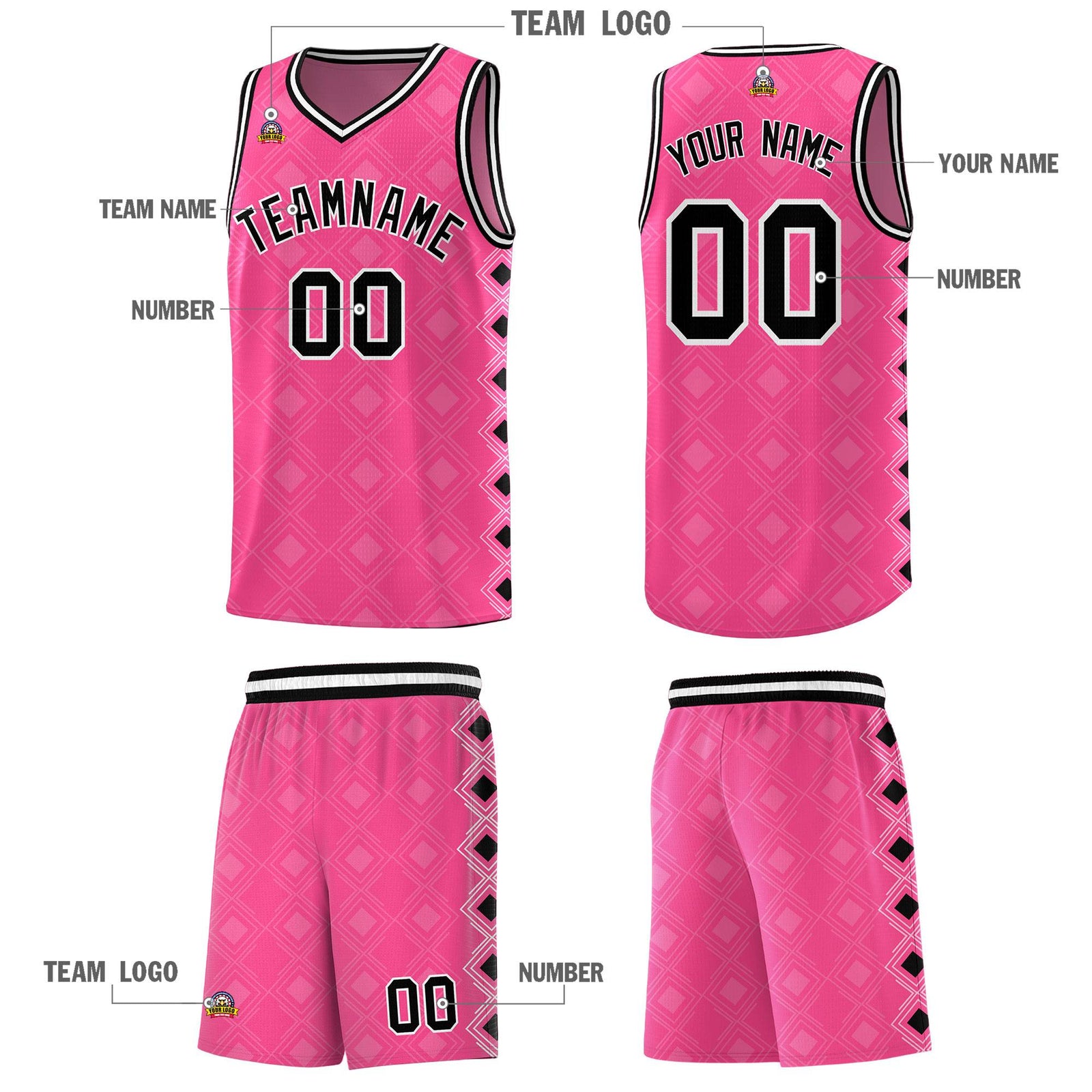 Custom Pink Side Blocks Sports Uniform Basketball Jersey