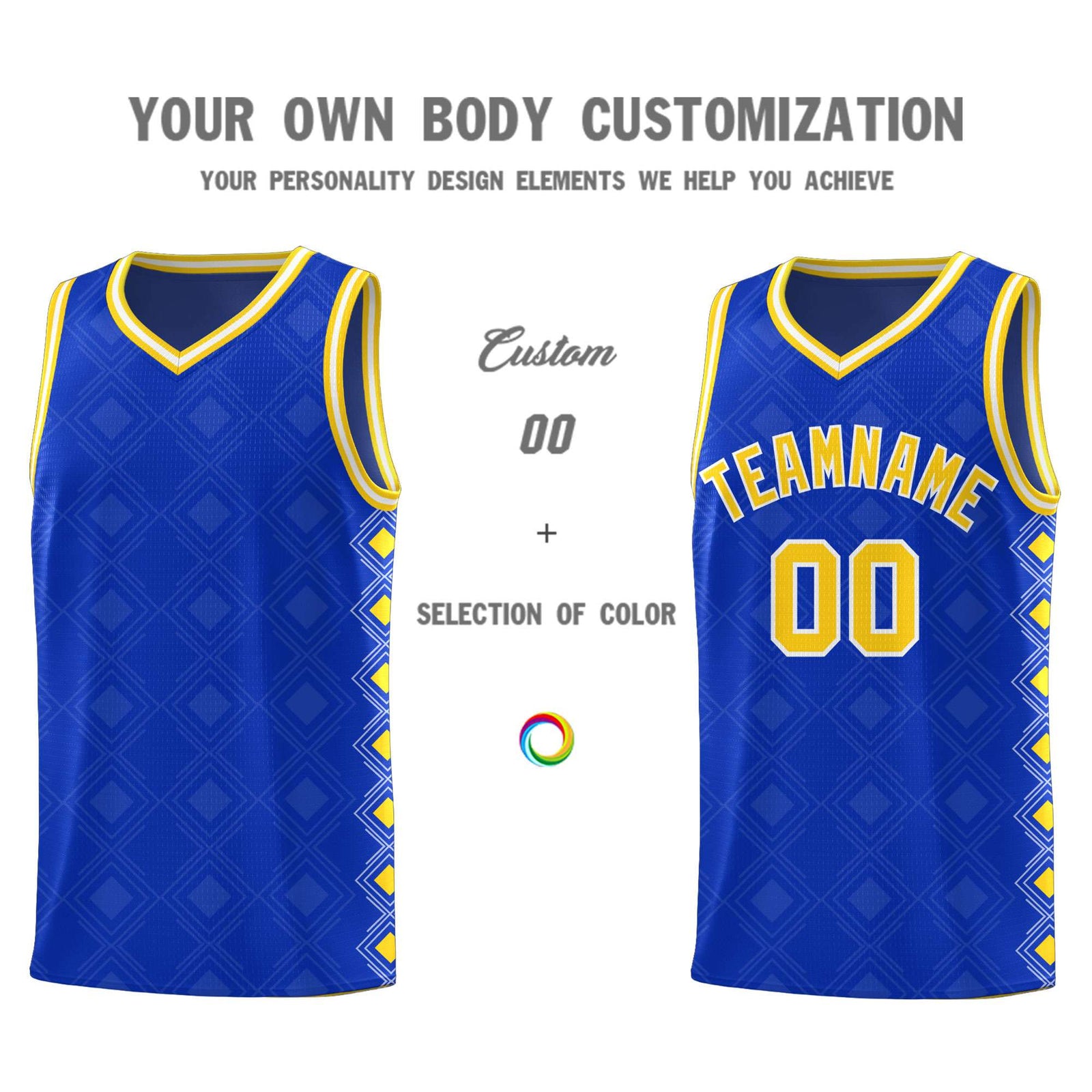 Custom Royal Side Blocks Sports Uniform Basketball Jersey