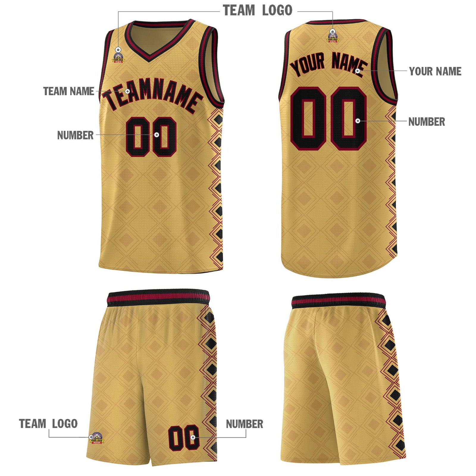Custom Old Gold Side Blocks Sports Uniform Basketball Jersey