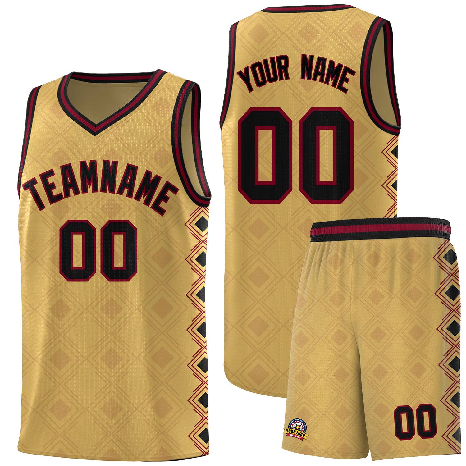 Custom Old Gold Side Blocks Sports Uniform Basketball Jersey