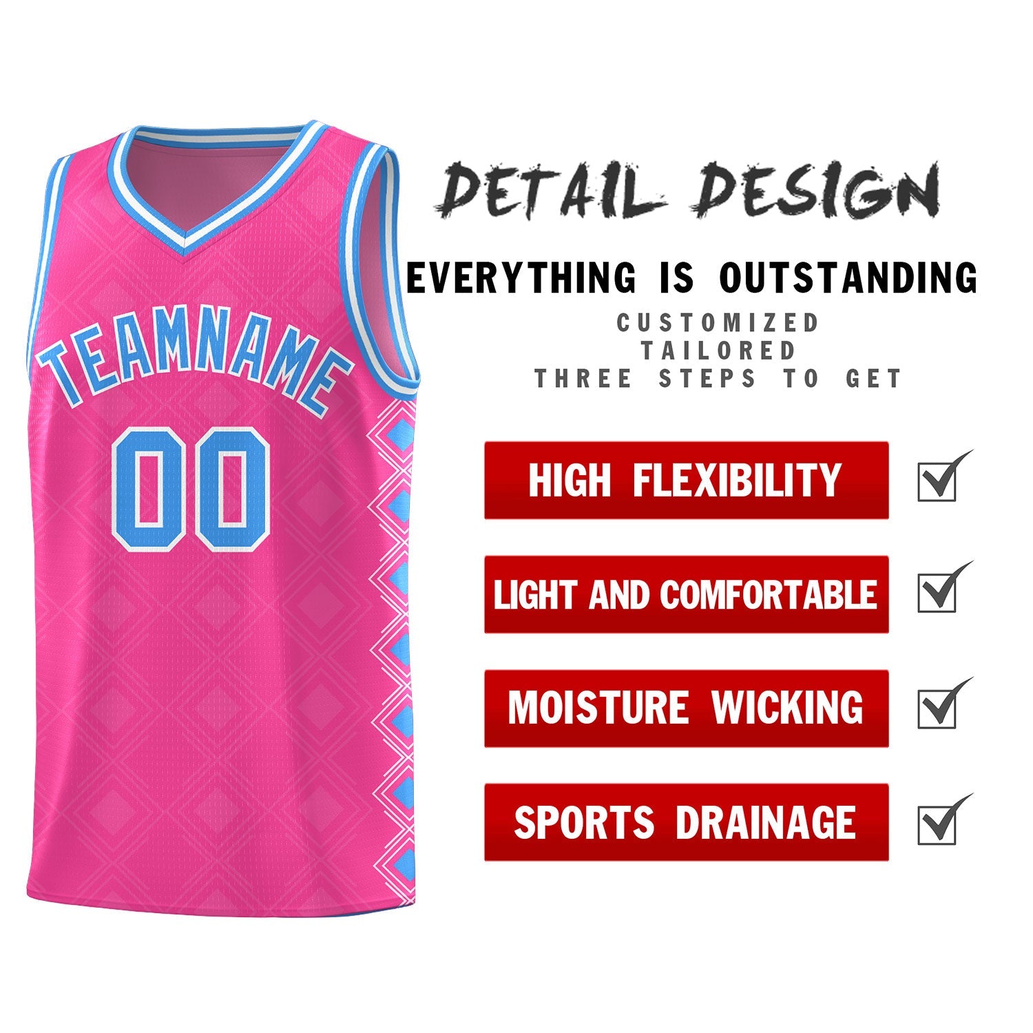Custom Pink Side Blocks Sports Uniform Basketball Jersey