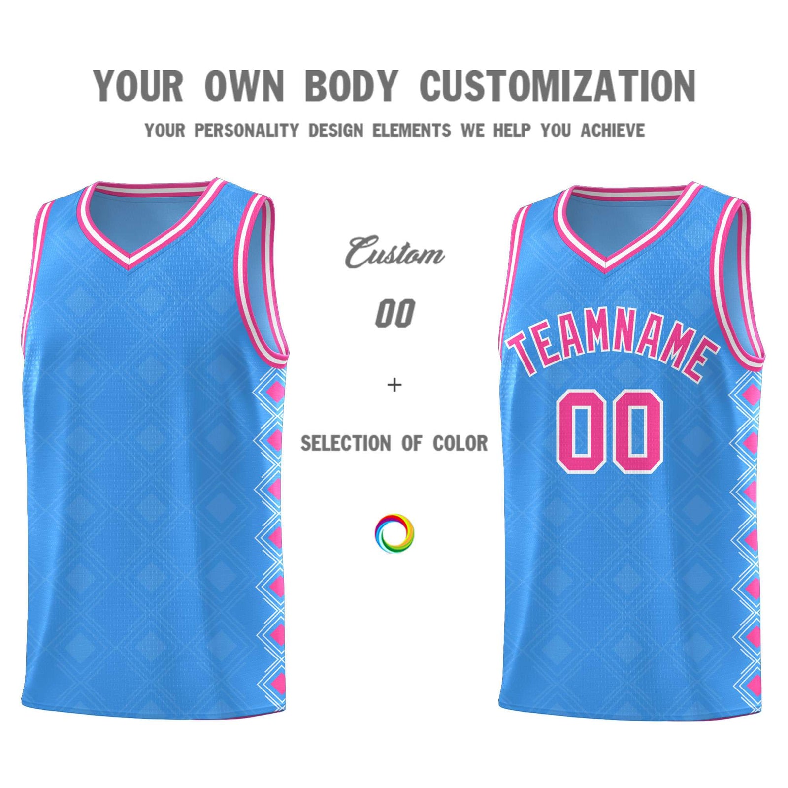 Custom Light Blue Side Blocks Sports Uniform Basketball Jersey