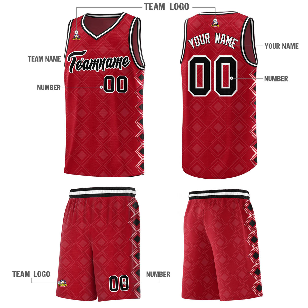 Custom Red Side Blocks Sports Uniform Basketball Jersey