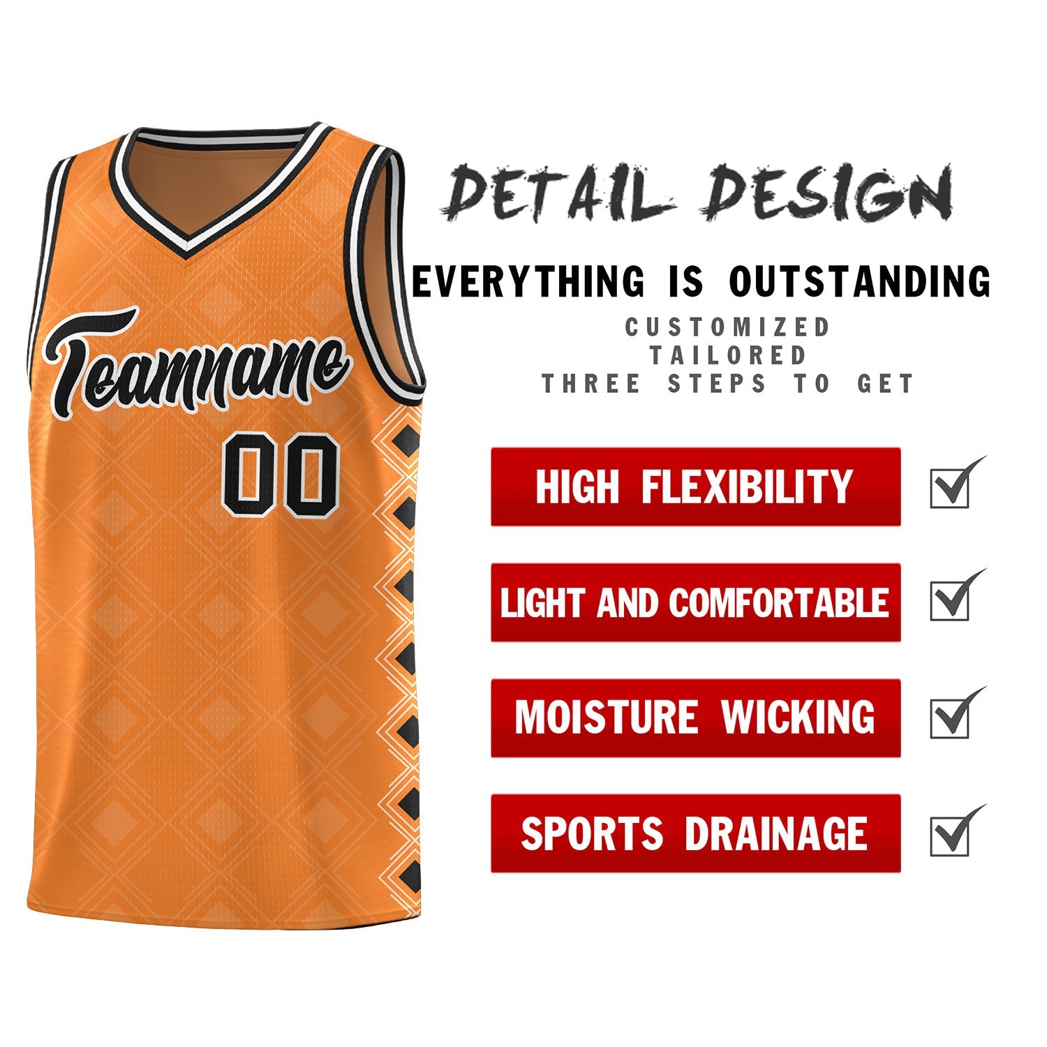 Custom Gold Orange Side Blocks Sports Uniform Basketball Jersey