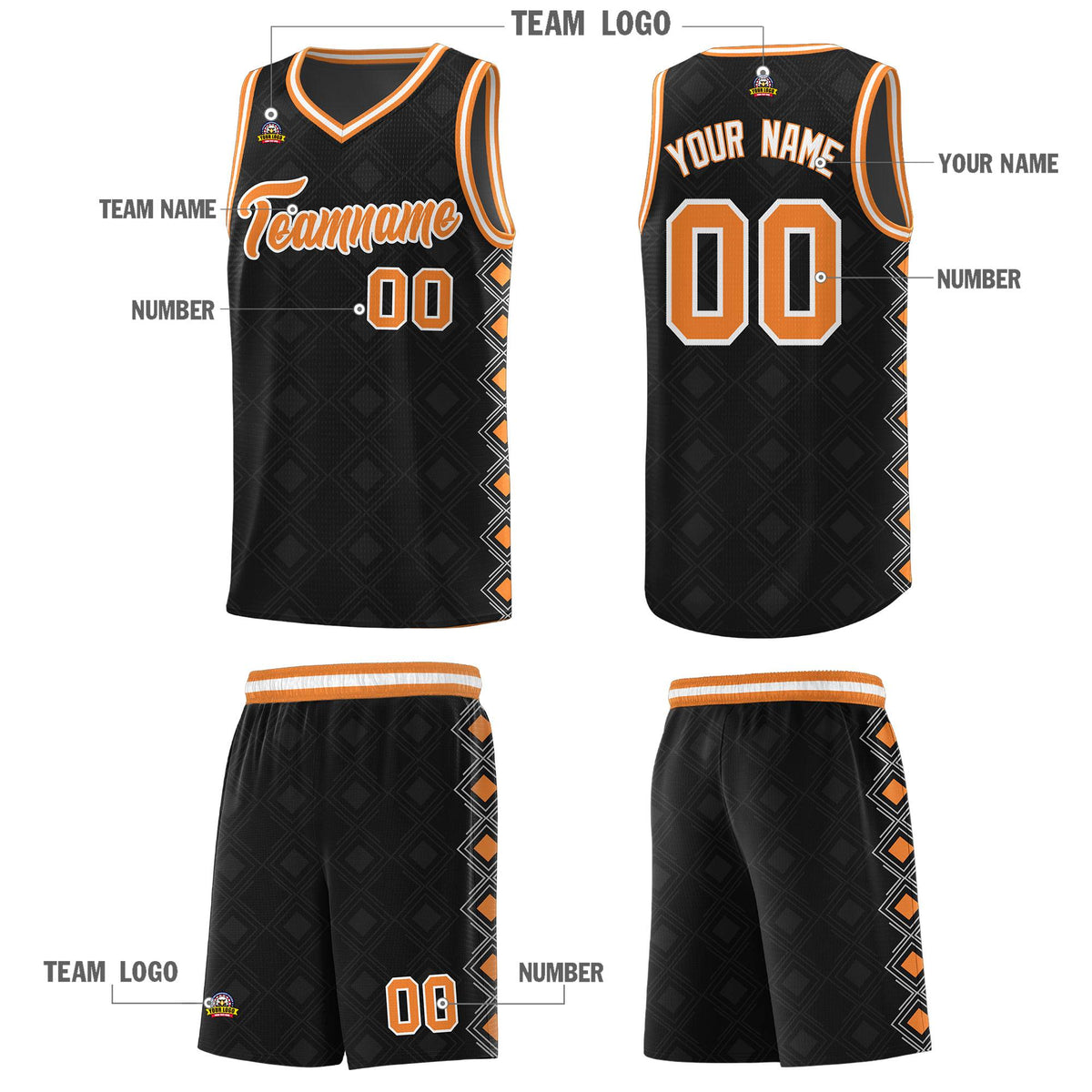 Custom Black Side Blocks Sports Uniform Basketball Jersey