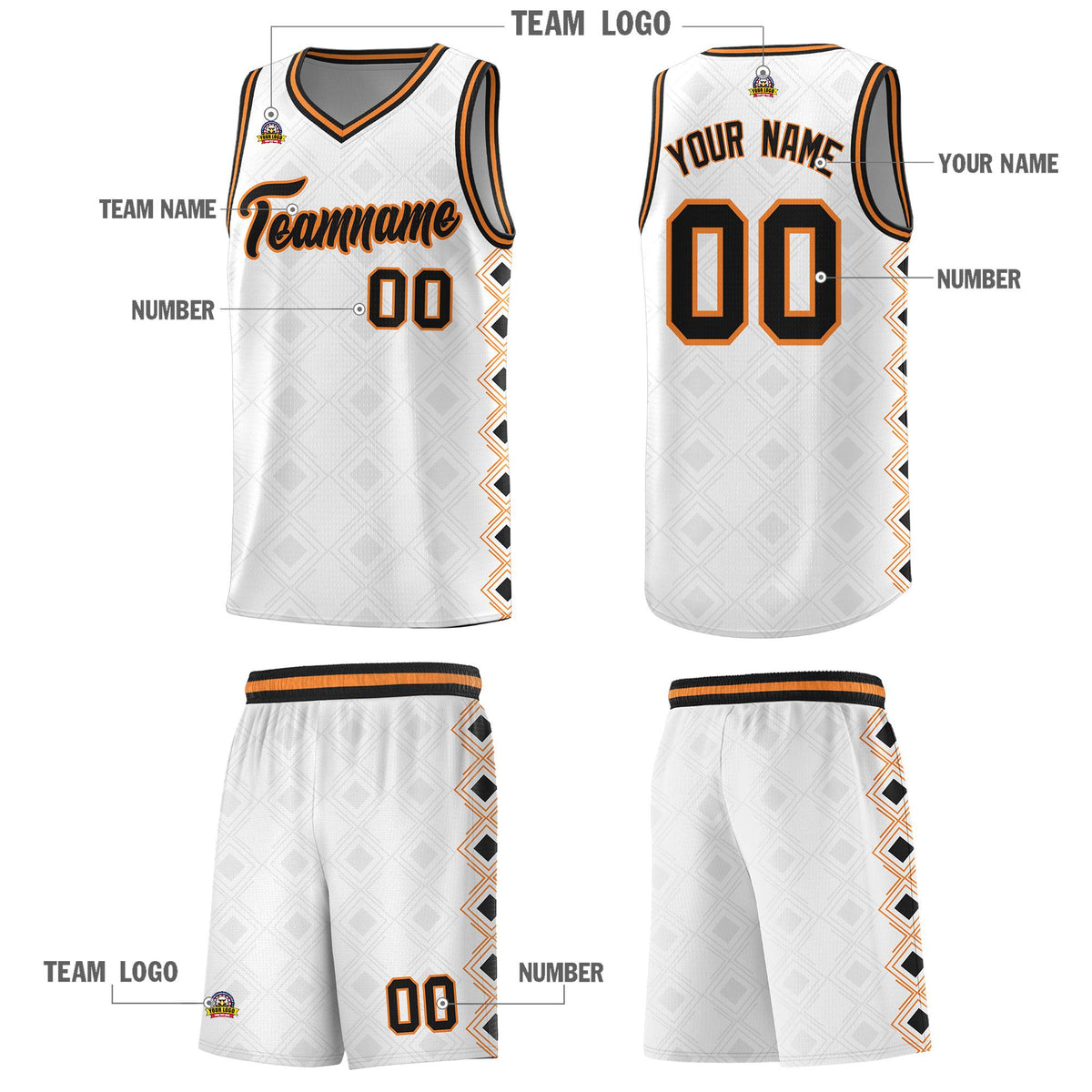 Custom White Side Blocks Sports Uniform Basketball Jersey