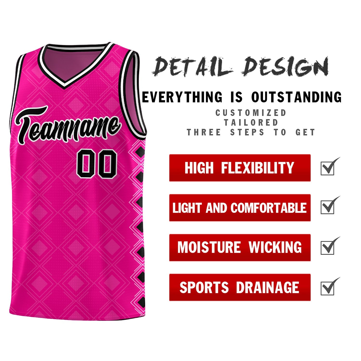 Custom Pink Side Blocks Sports Uniform Basketball Jersey