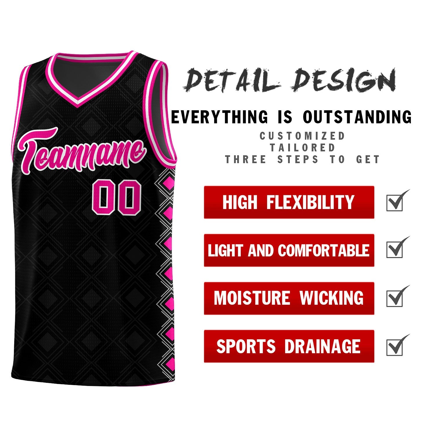 Custom Black Side Blocks Sports Uniform Basketball Jersey