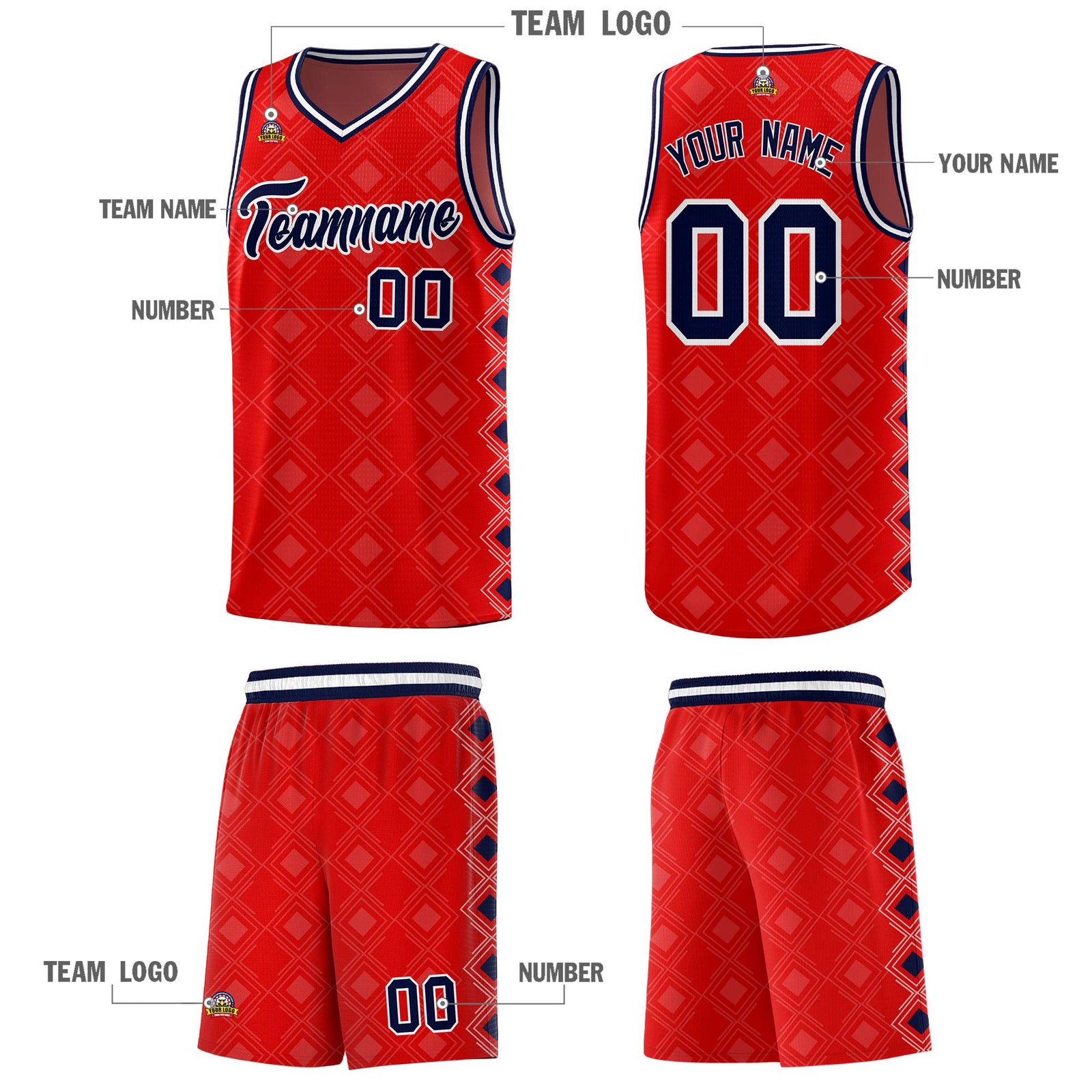 Custom Red Side Blocks Sports Uniform Basketball Jersey