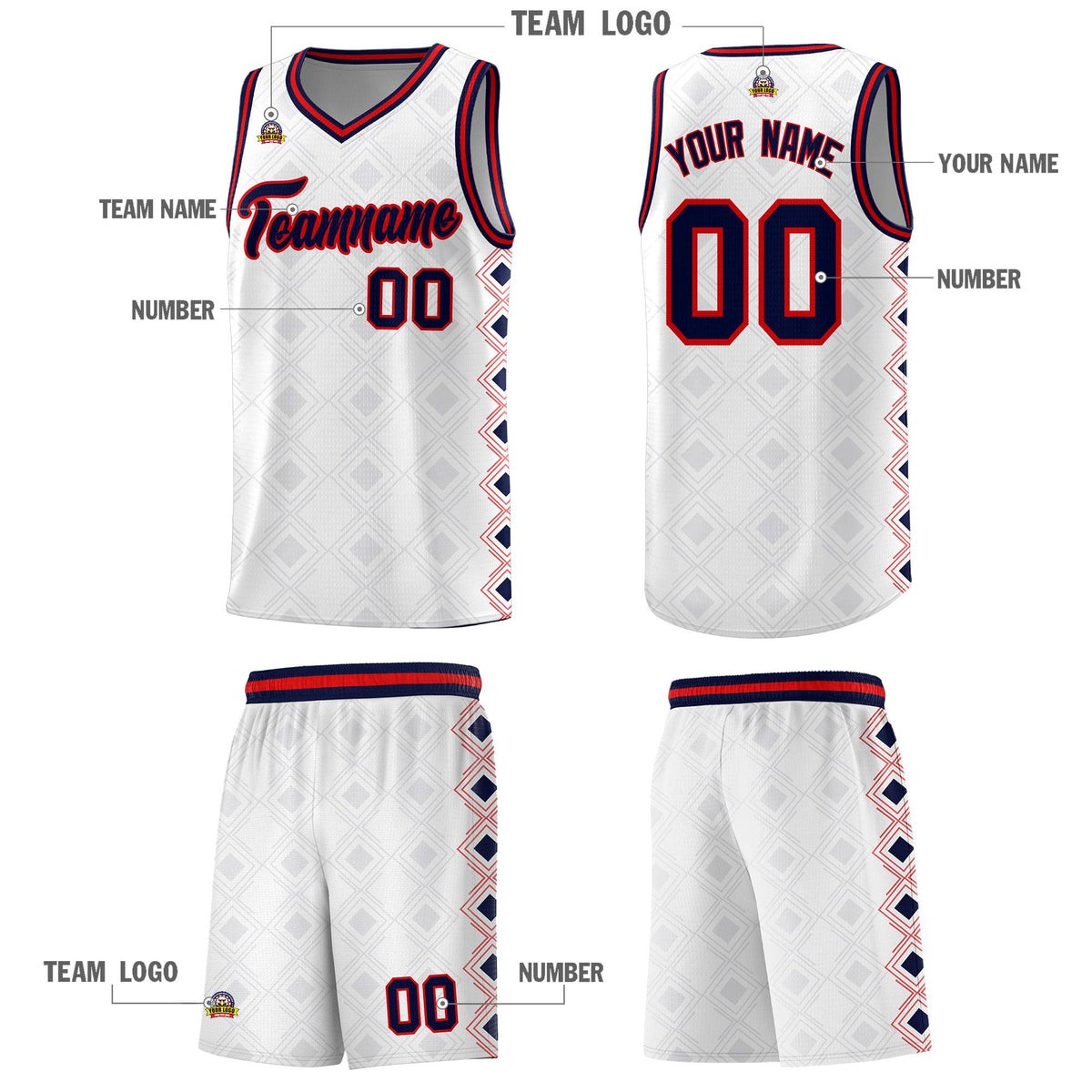 Custom White Side Blocks Sports Uniform Basketball Jersey