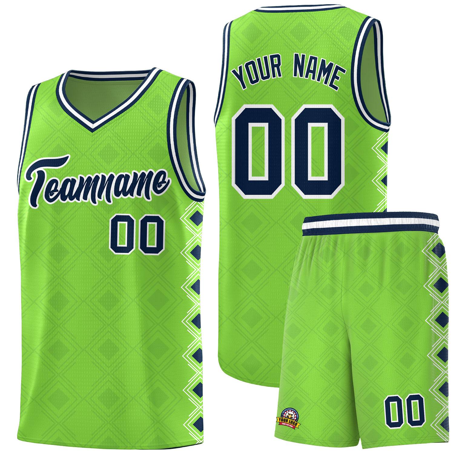 Custom Neon Green Side Blocks Sports Uniform Basketball Jersey