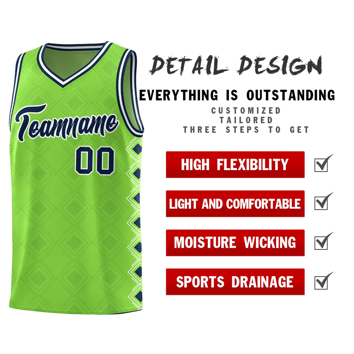 Custom Neon Green Side Blocks Sports Uniform Basketball Jersey